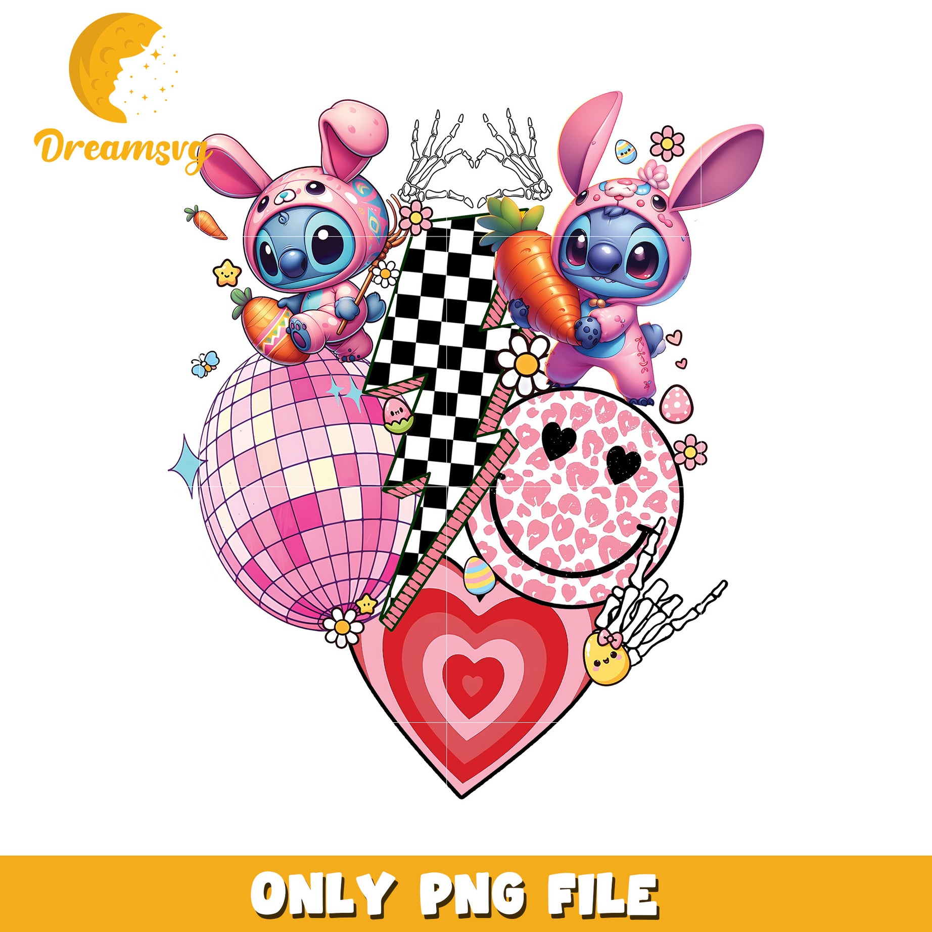 Option 1 (Focus on Character) Stitch Easter Bunny PNG Cute Kawaii Design