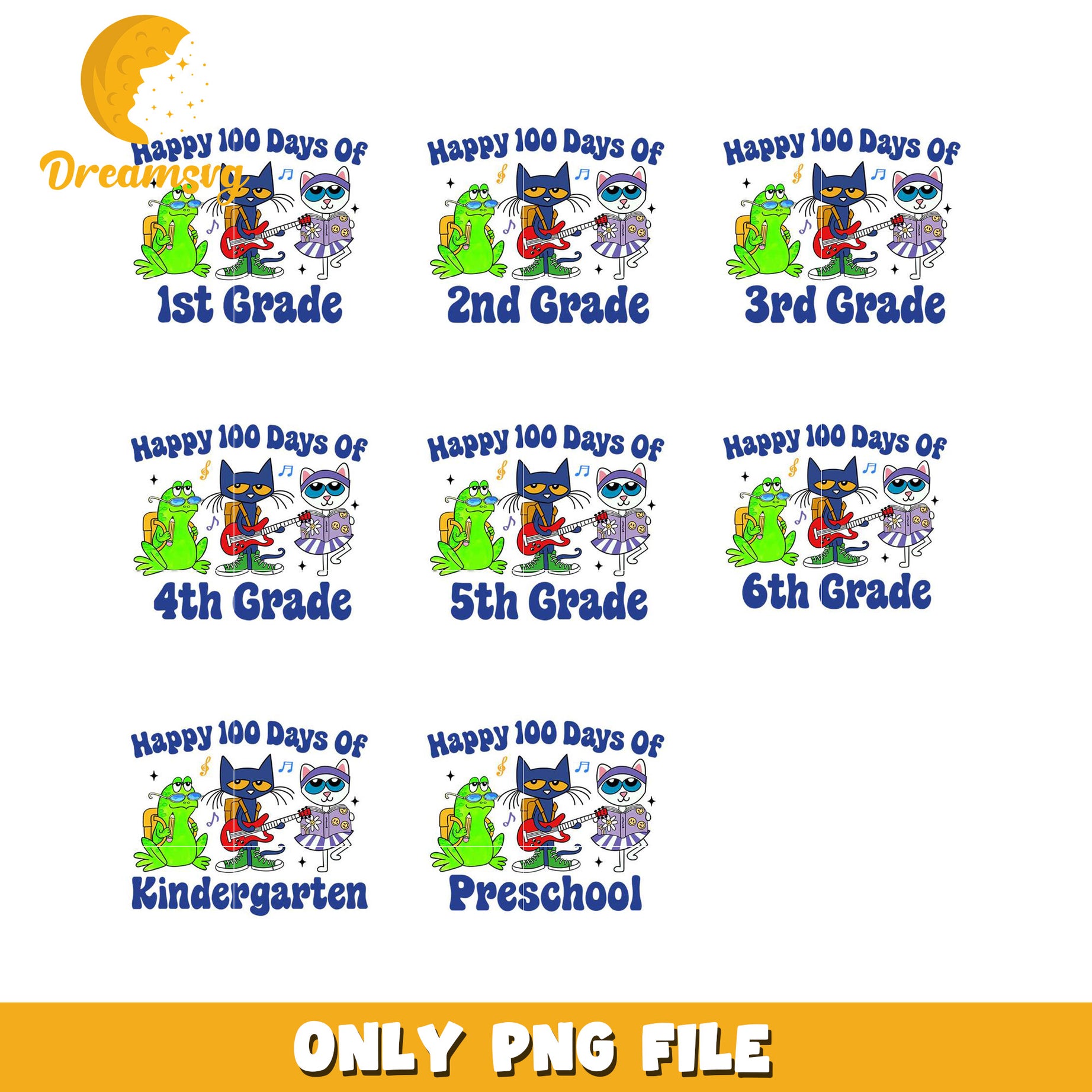 Option 1 (Focus on Grade Levels)  Happy 100 Days of School PNG Bundle (K-6)