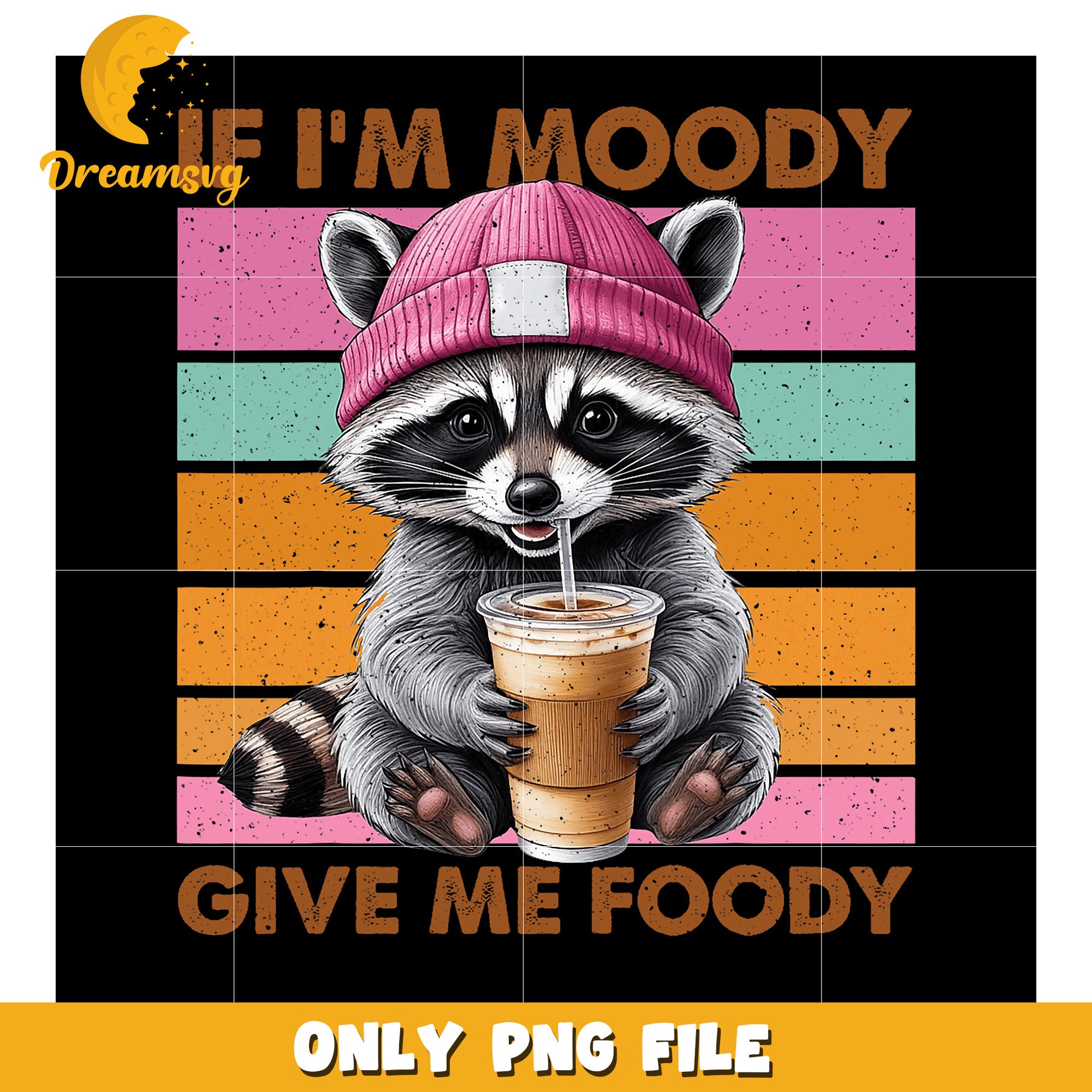 Option 1 (Focus on Mood)  Moody Raccoon PNG Coffee & Food Lover