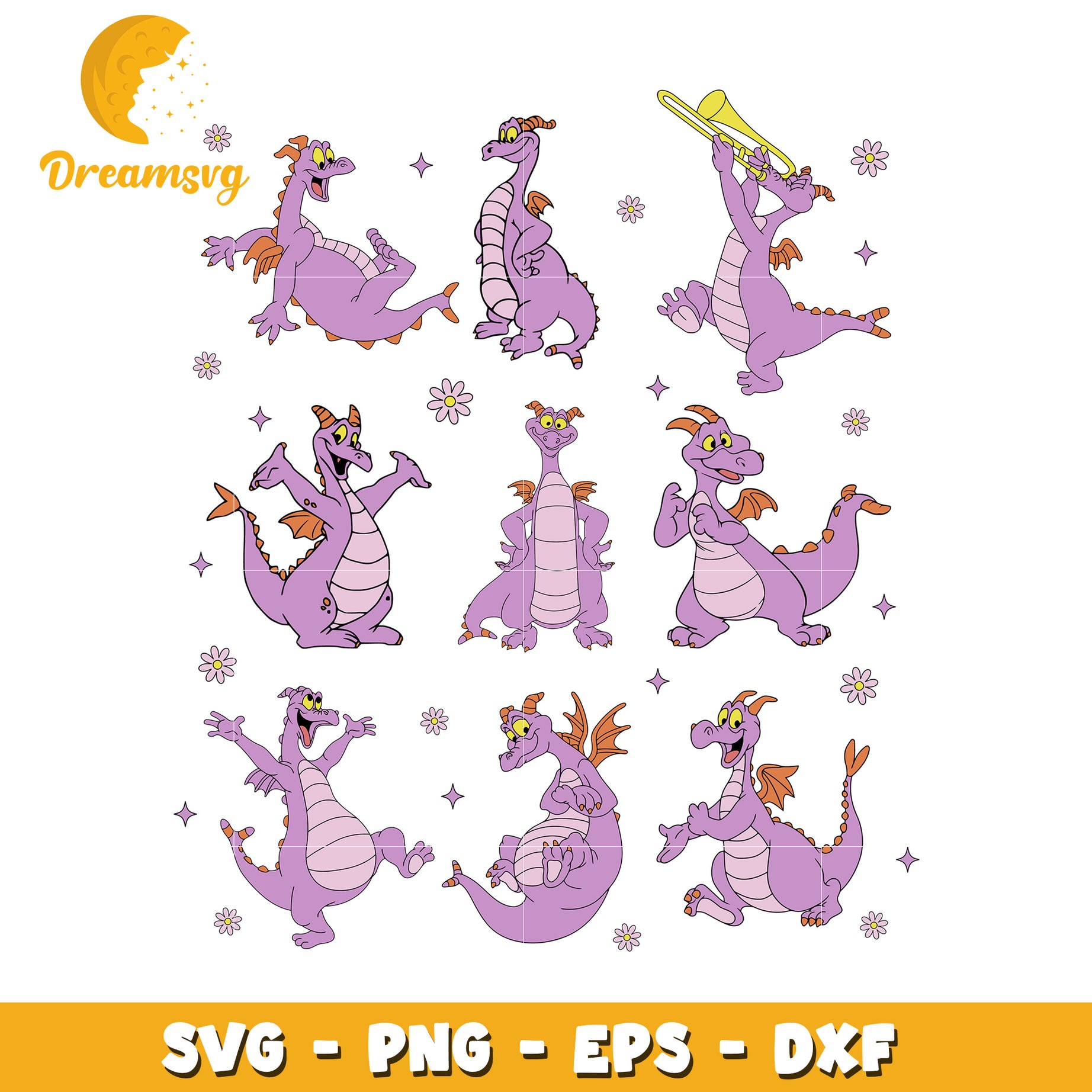 Option 1 (Focus on character)  Adorable Purple Dragon SVG PNG EPS DXF