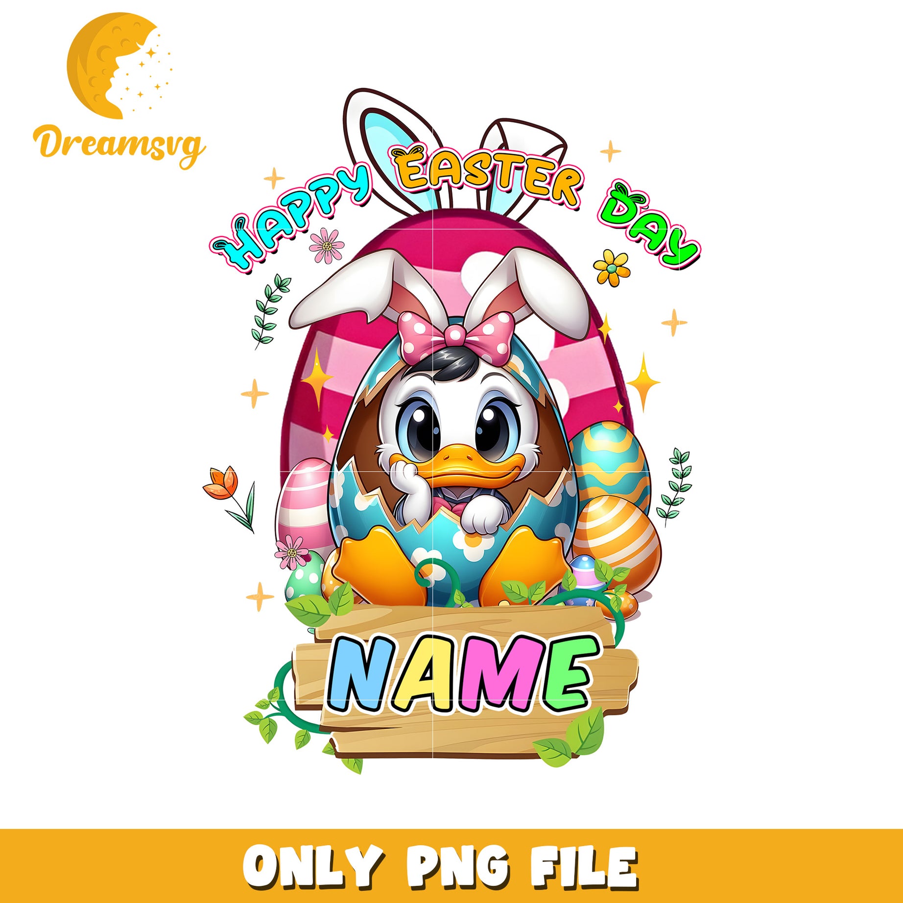 Option 1 (Focus on character)  Cute Duckling Easter Bunny PNG Image