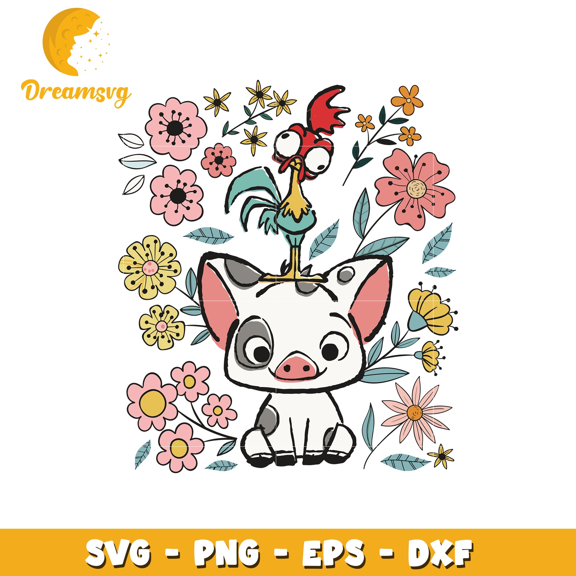 Option 1 (Focus on character)  Cute Pua Moana SVG, PNG, EPS, DXF Files