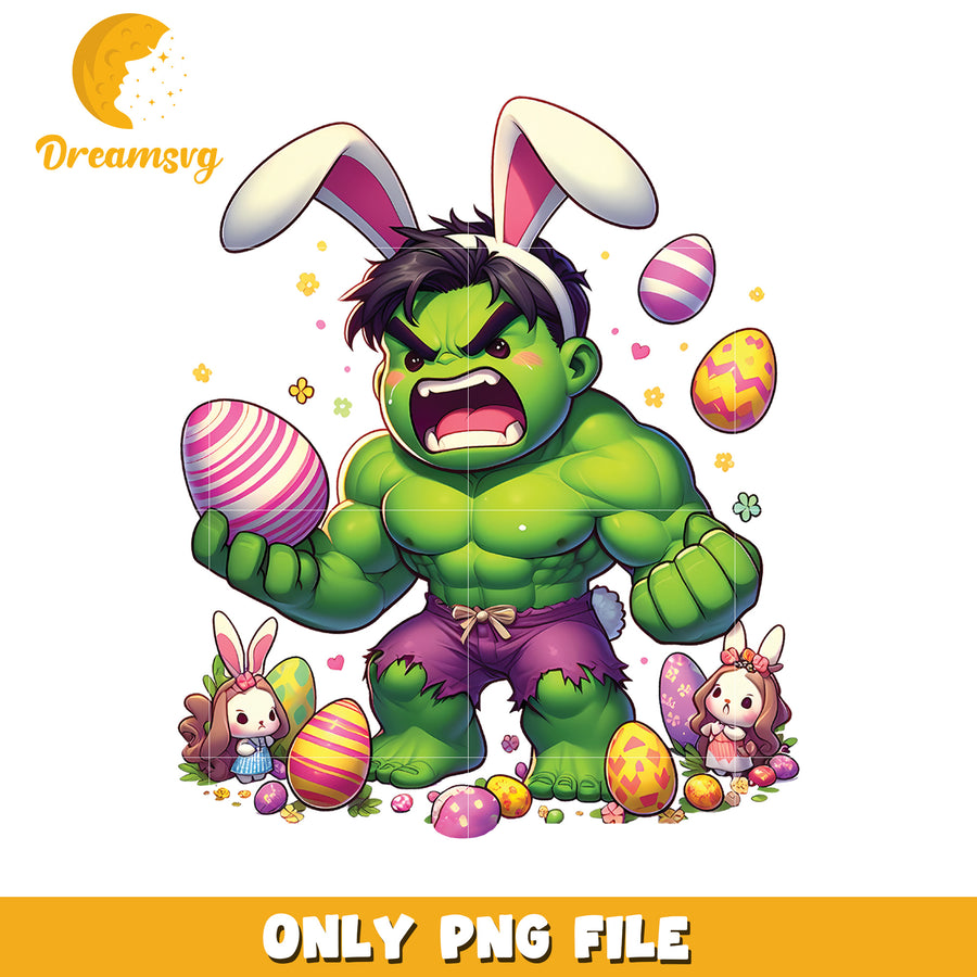 Option 1 (Focus on character)  Hulk Easter Bunny PNG Cute Green Easter Image