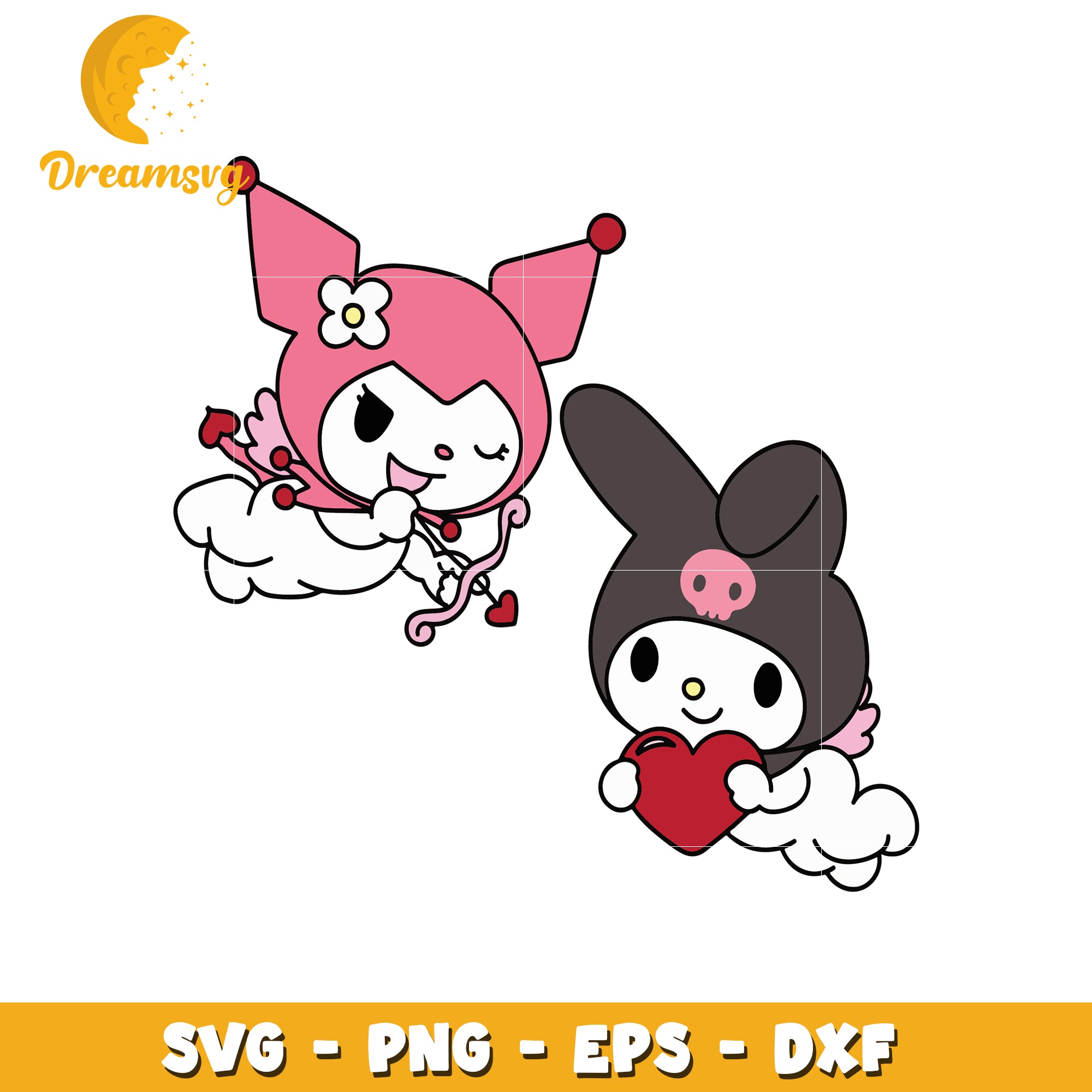 Option 1 (Focus on characters)  Kuromi & My Melody Valentine SVG PNG