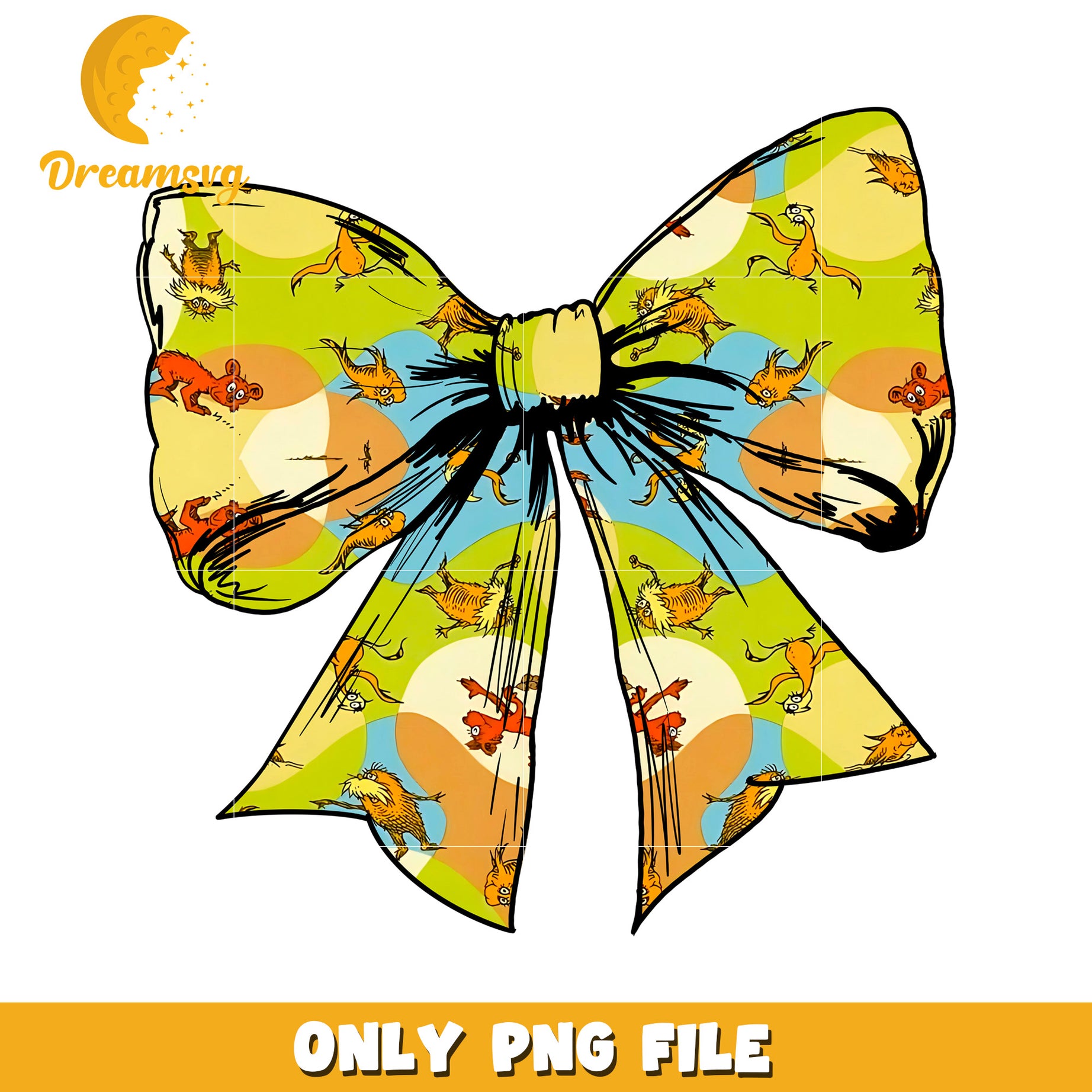 Option 1 (Focus on design)  Colorful Seussical Bow PNG
