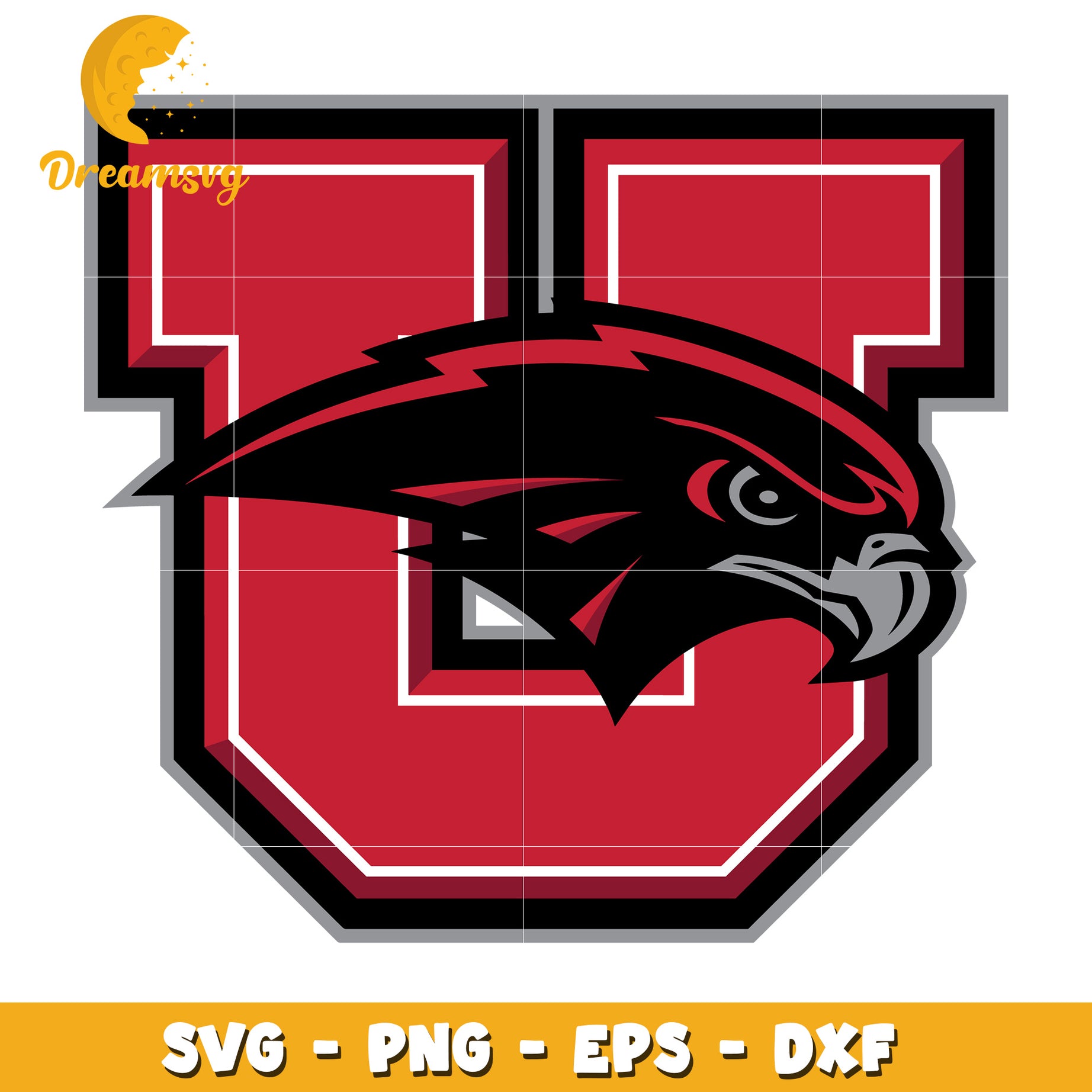 Option 1 (Focus on letter & animal)  University U Falcon Mascot SVG PNG EPS DXF