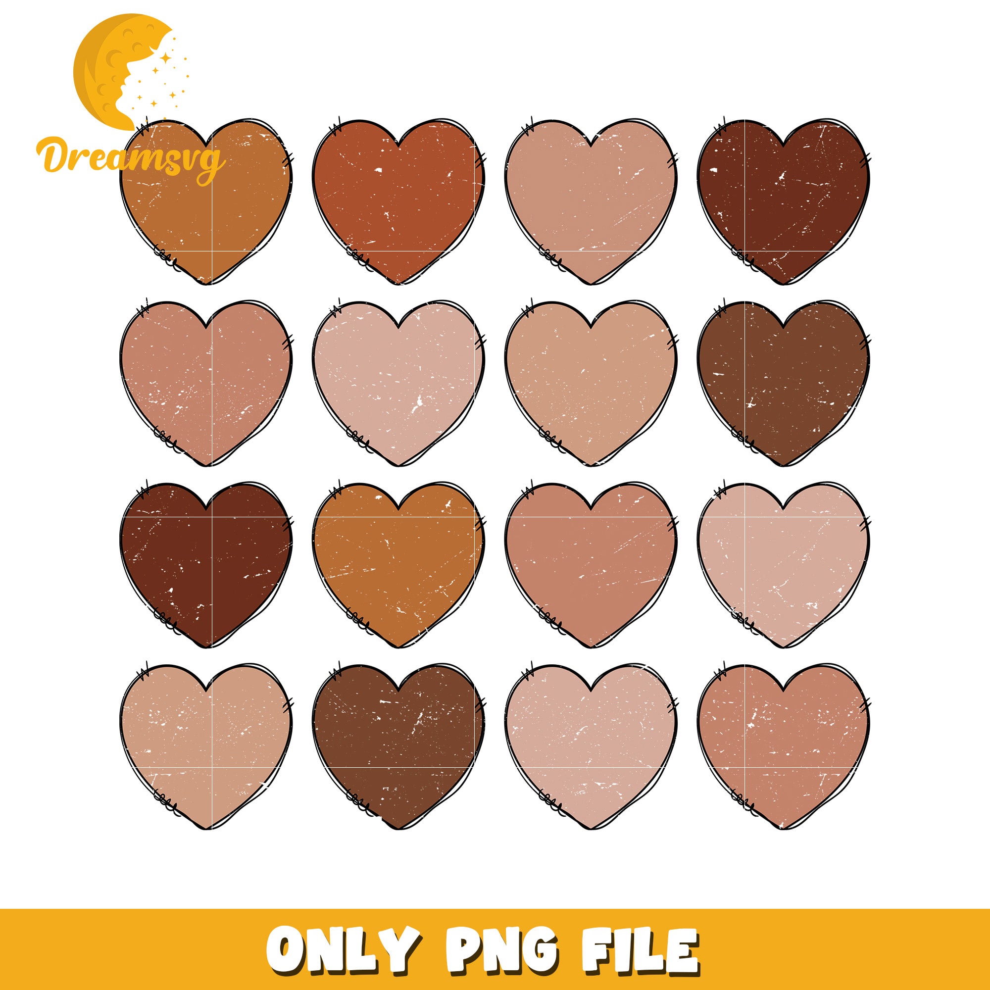 Option 1 (Focus on skin tones)  Skin Tone Heart PNG Set 16 Diverse Colors