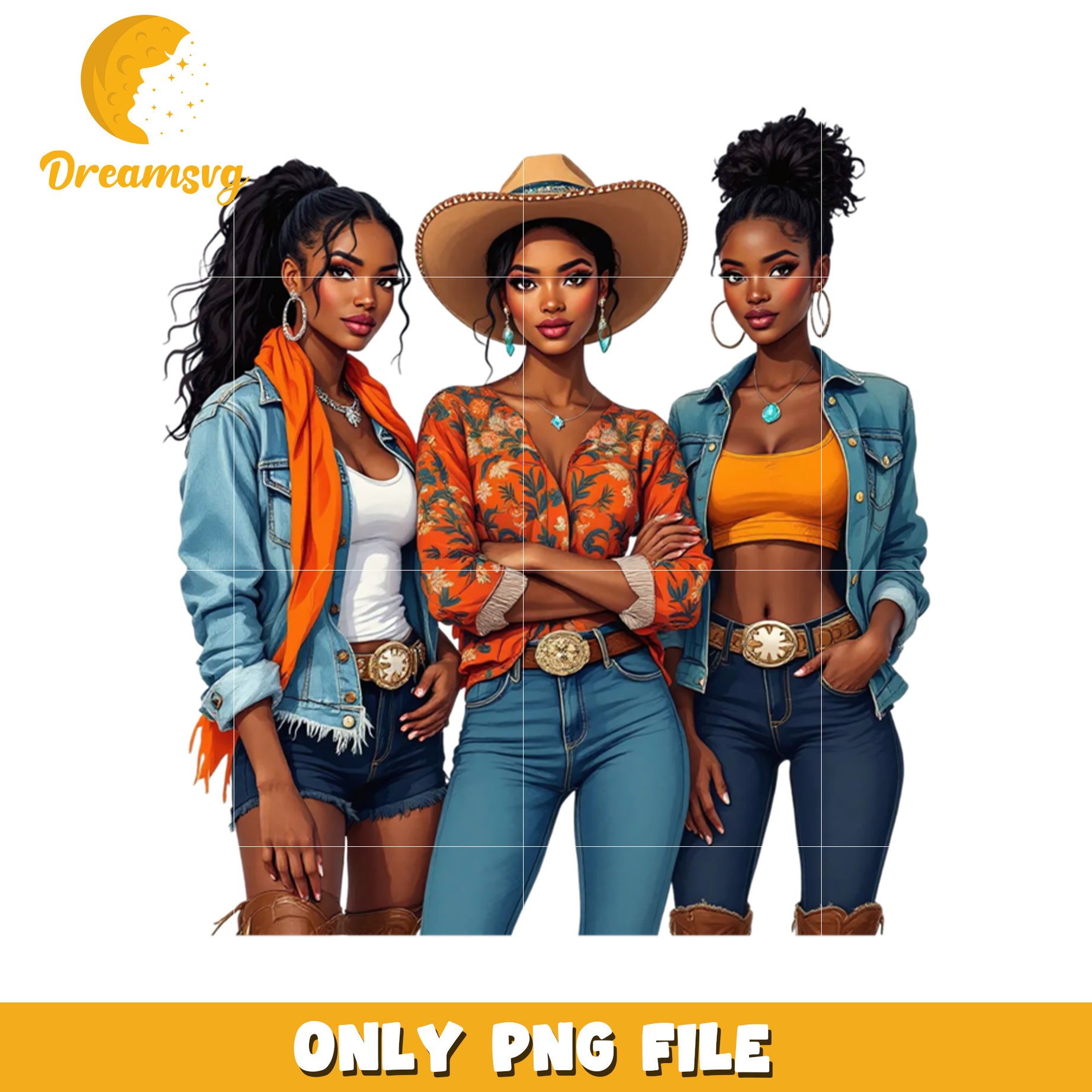 Option 1 (Focus on subject)  Black Women Cowgirl PNG Image