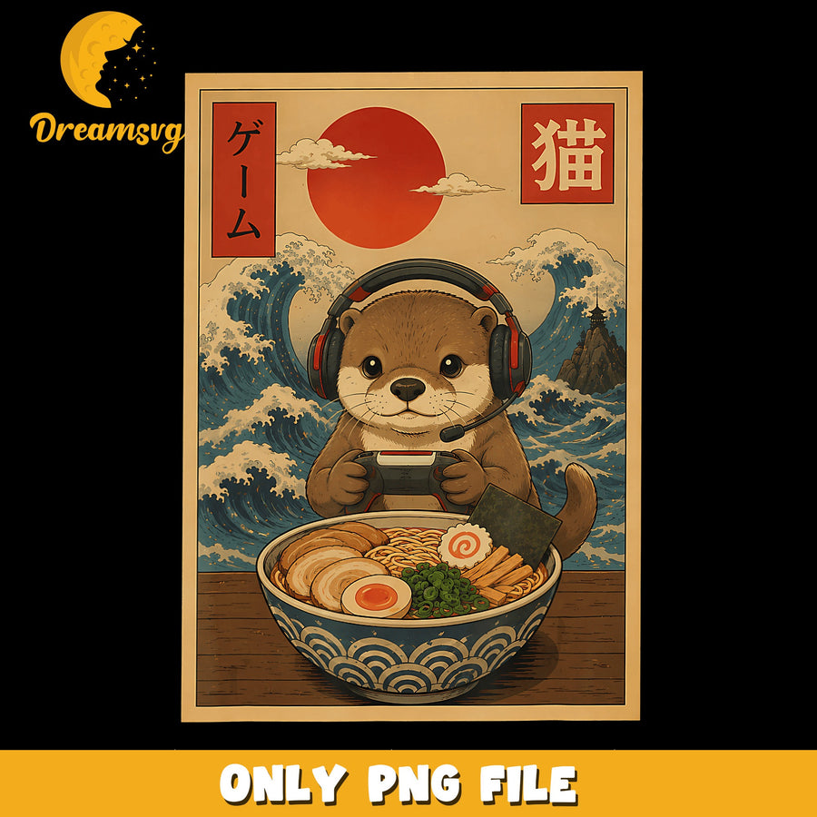 Otter Gamer PNG, Japanese Inspired Art, Cute Design PNG
