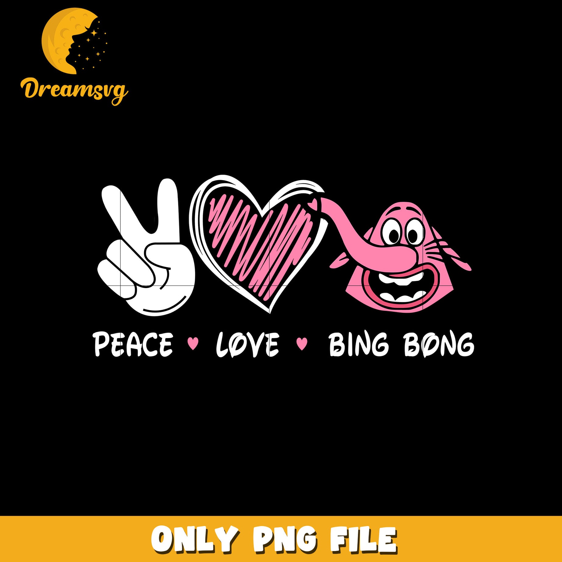 Peace love bing bong design png, disney png