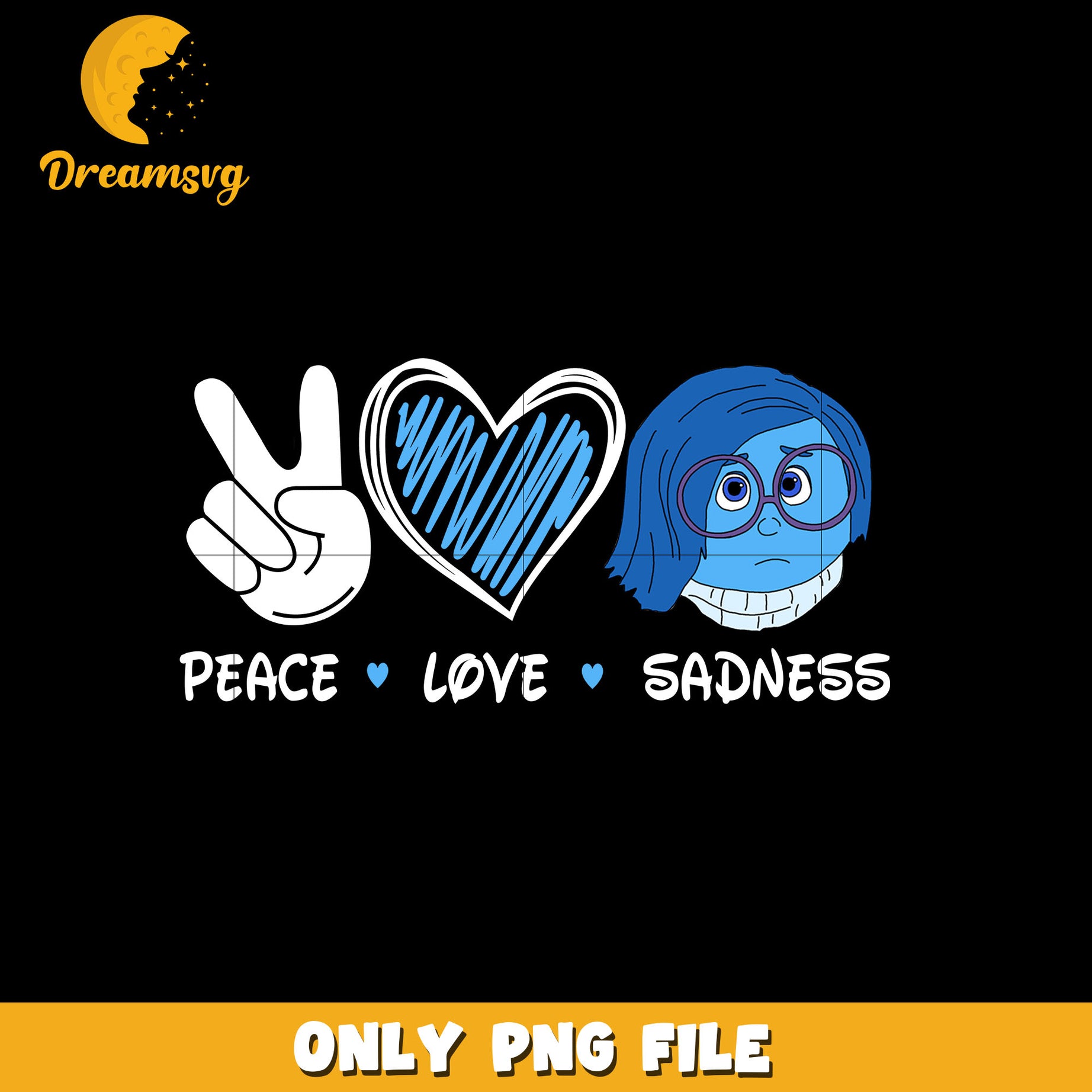 Peace love sadness design png, disney png