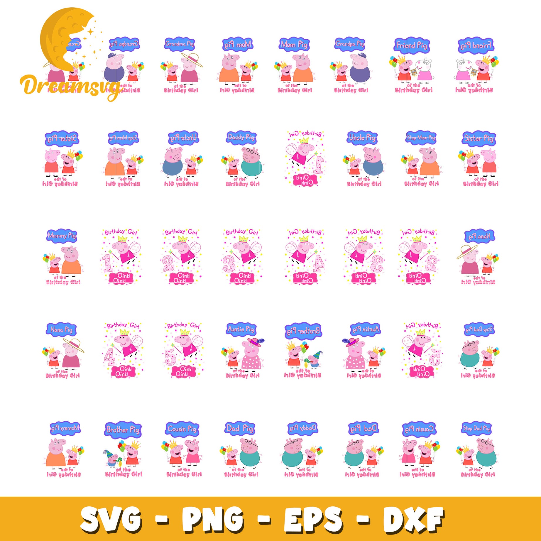 Peppa Pig of the birthday girl bundle svg, peppa pig cartoon svg