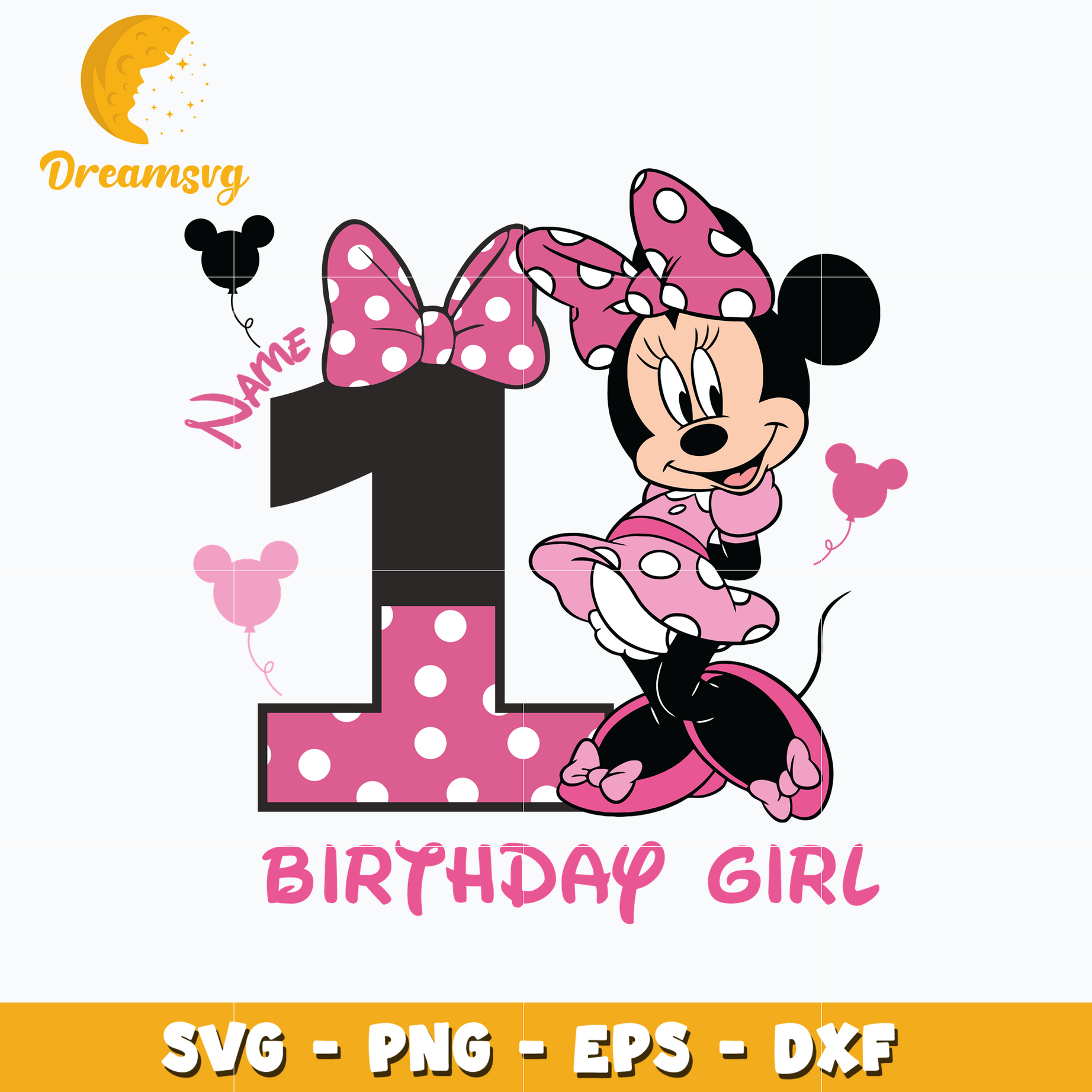 Minnie pink 1st birthday girl svg