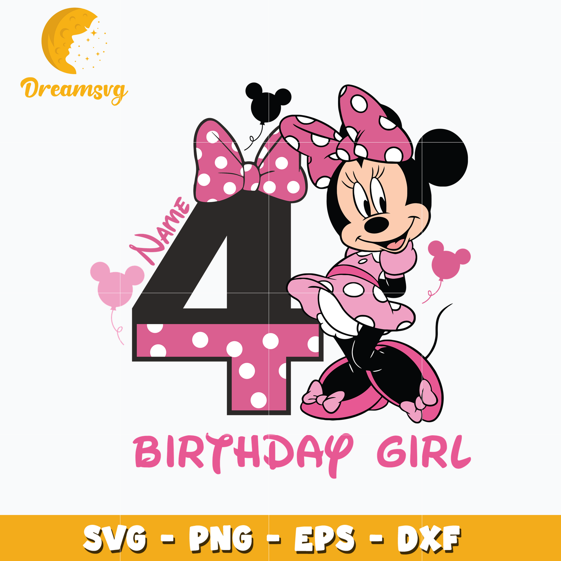 Minnie mouse pink 4th birthday girl svg
