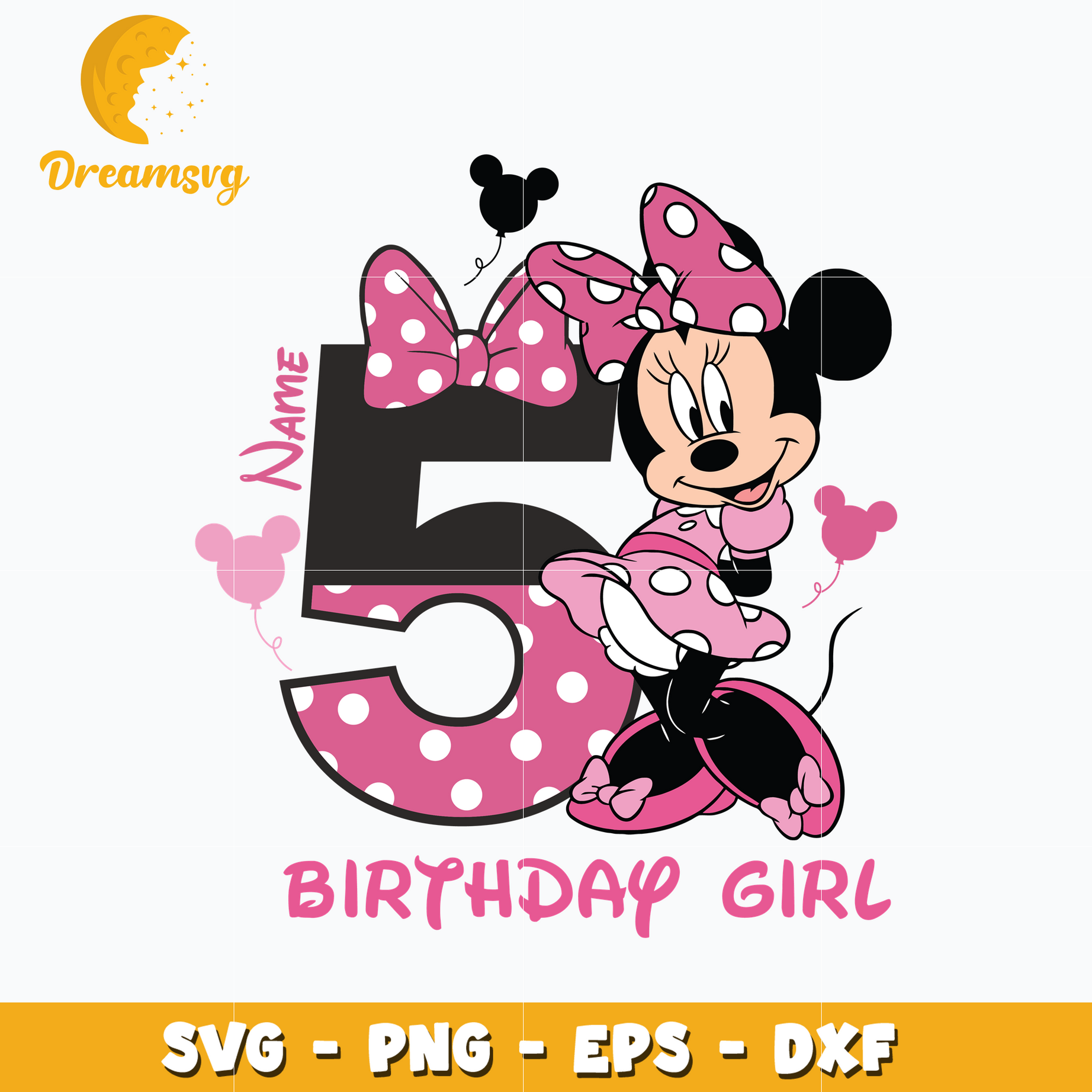 Minnie mouse pink 5th birthday girl svg