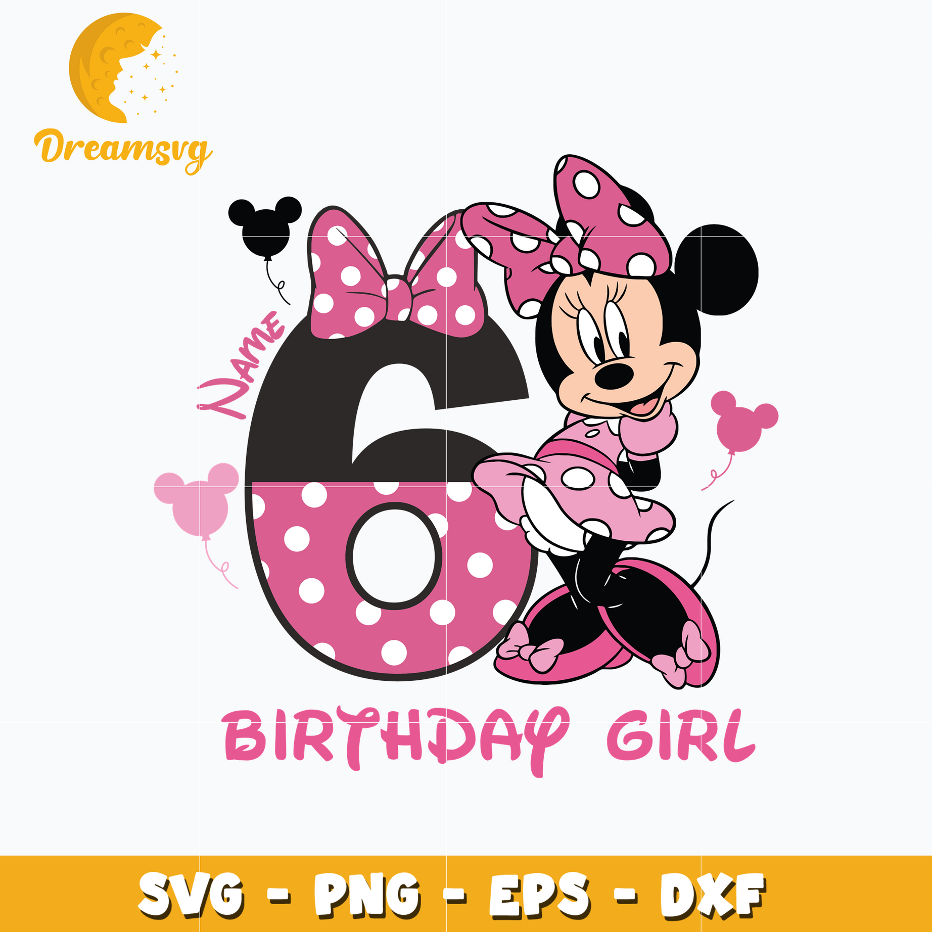 Minnie mouse pink 6th birthday girl svg