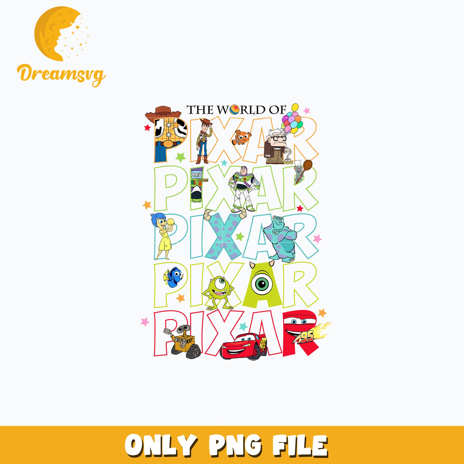 The world of pixar png, disney png, digital download