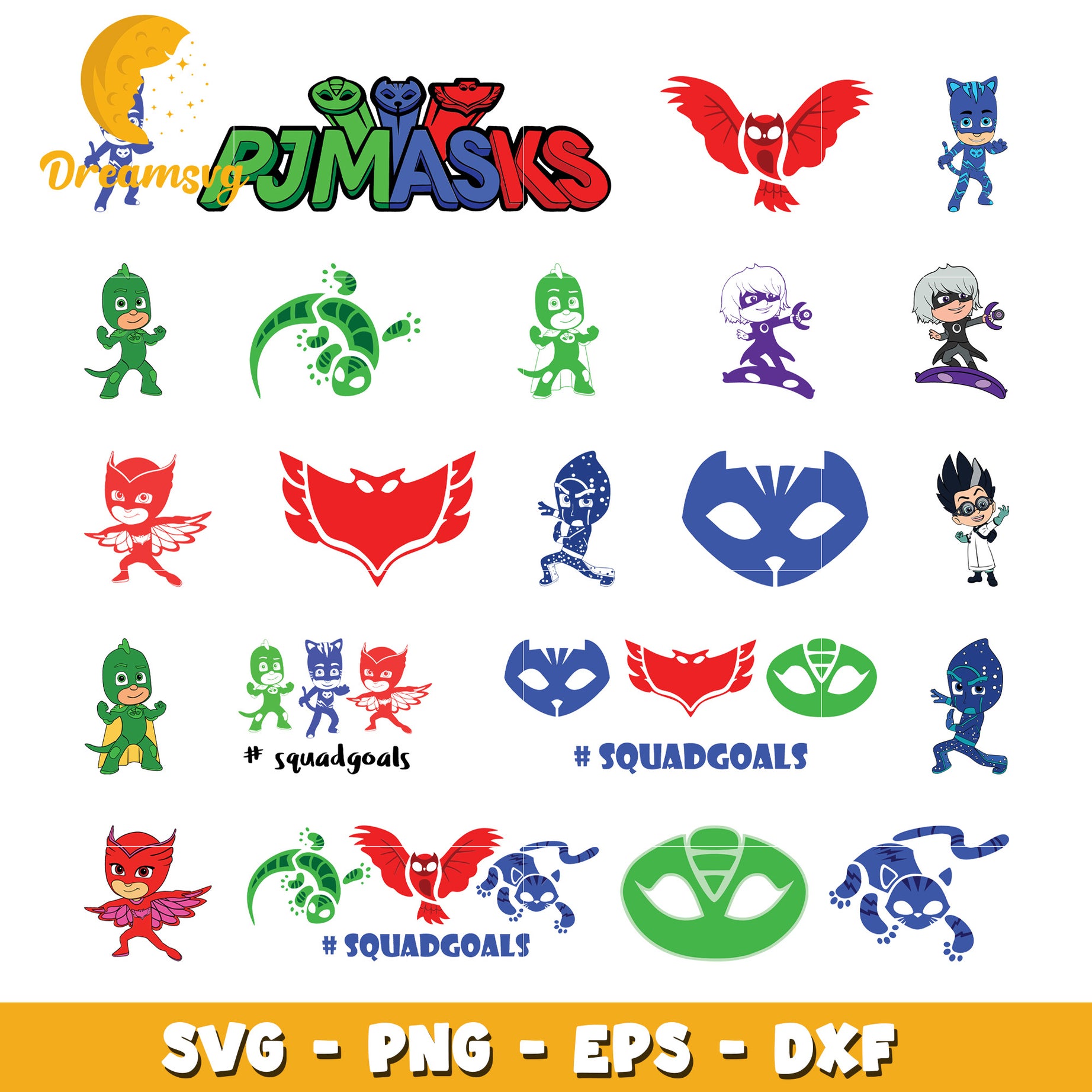 PJ Masks characters bundle svg, pj masks cartoon characters svg