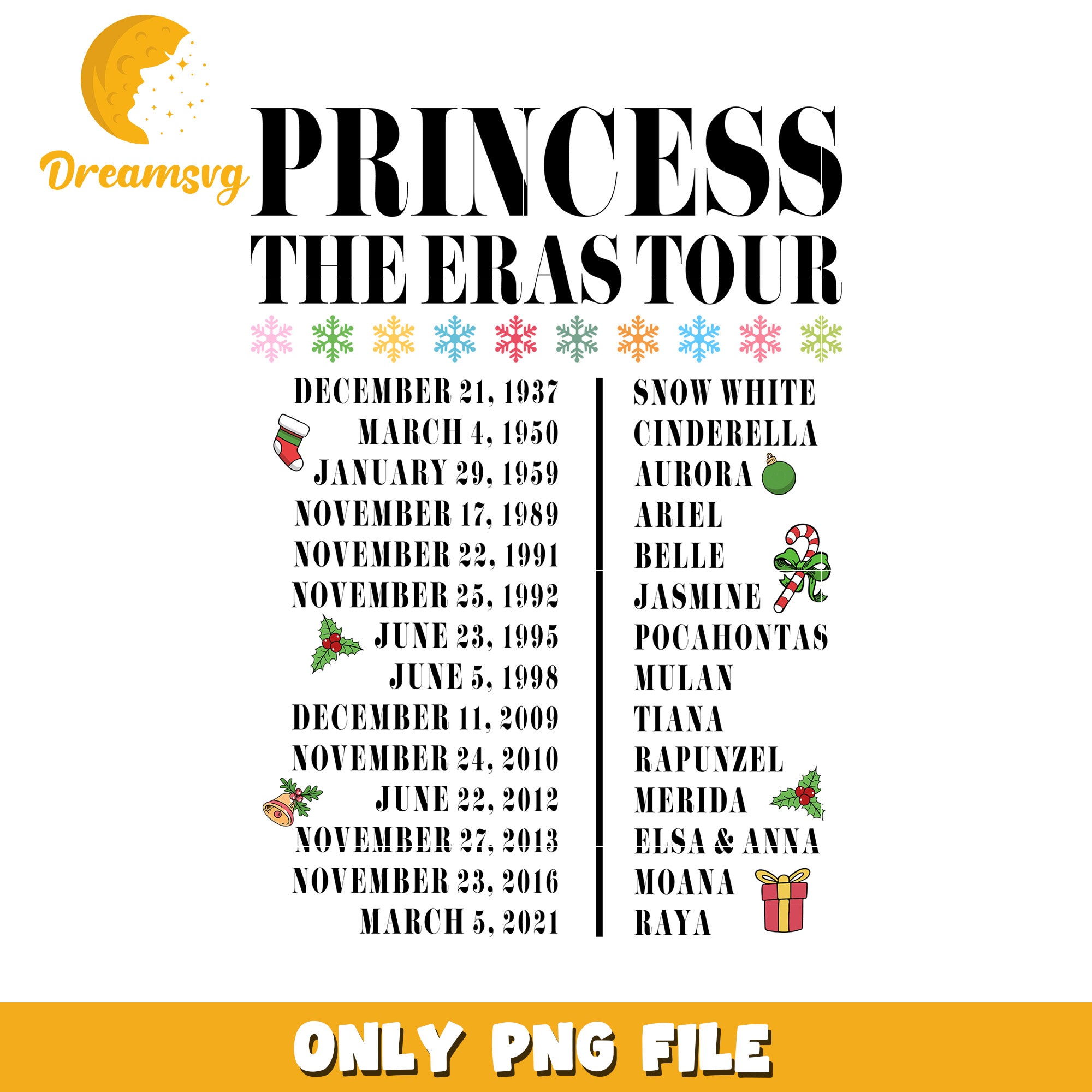 PRINCESS the eras tour black png, christmas magic png, disney holiday png