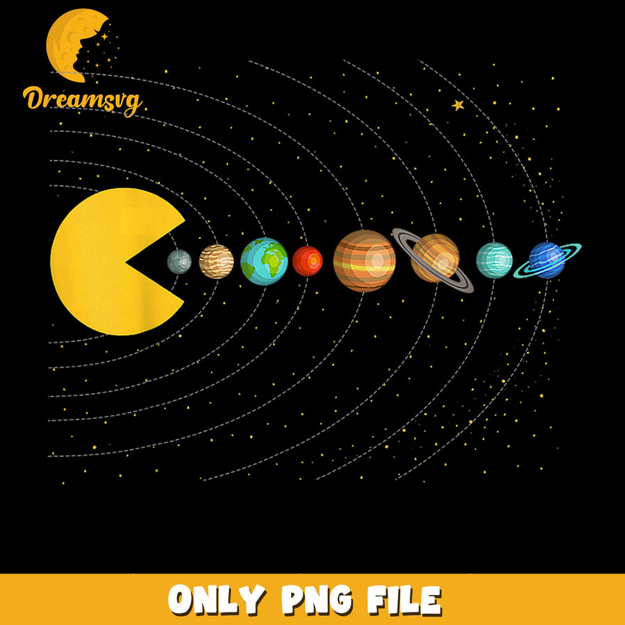 Pac-Man Eating Solar System Planets PNG, Space Galaxy, Funny PNG