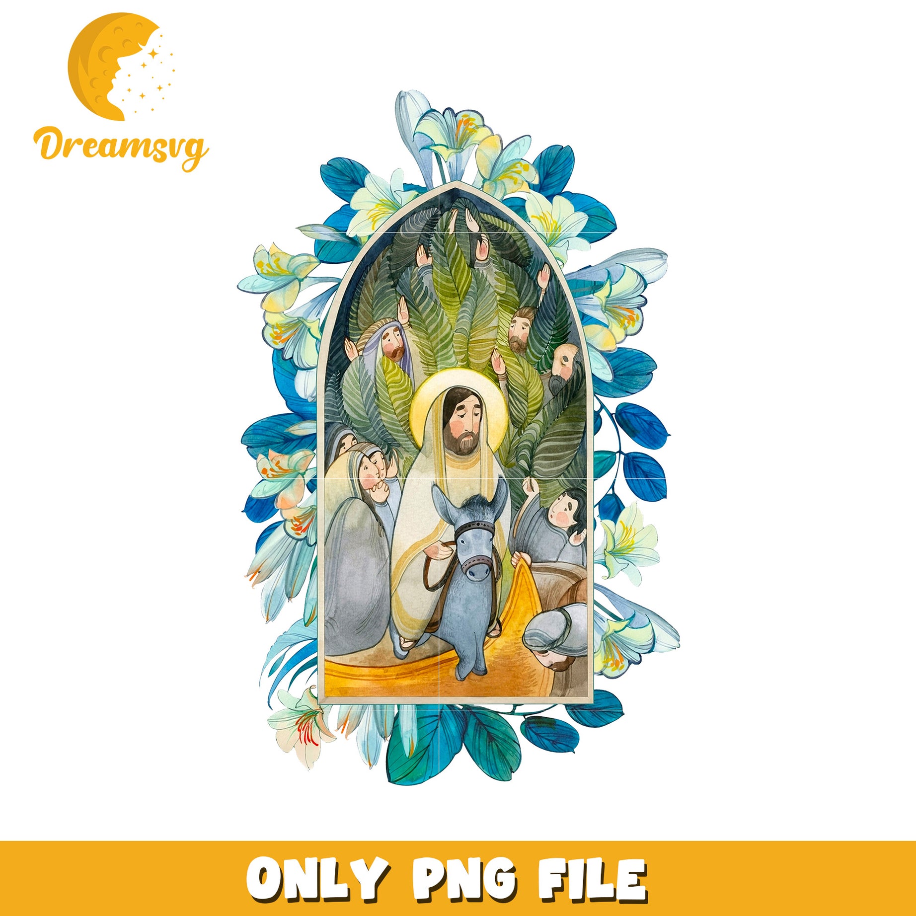 Palm Sunday Jesus Entry Watercolor PNG