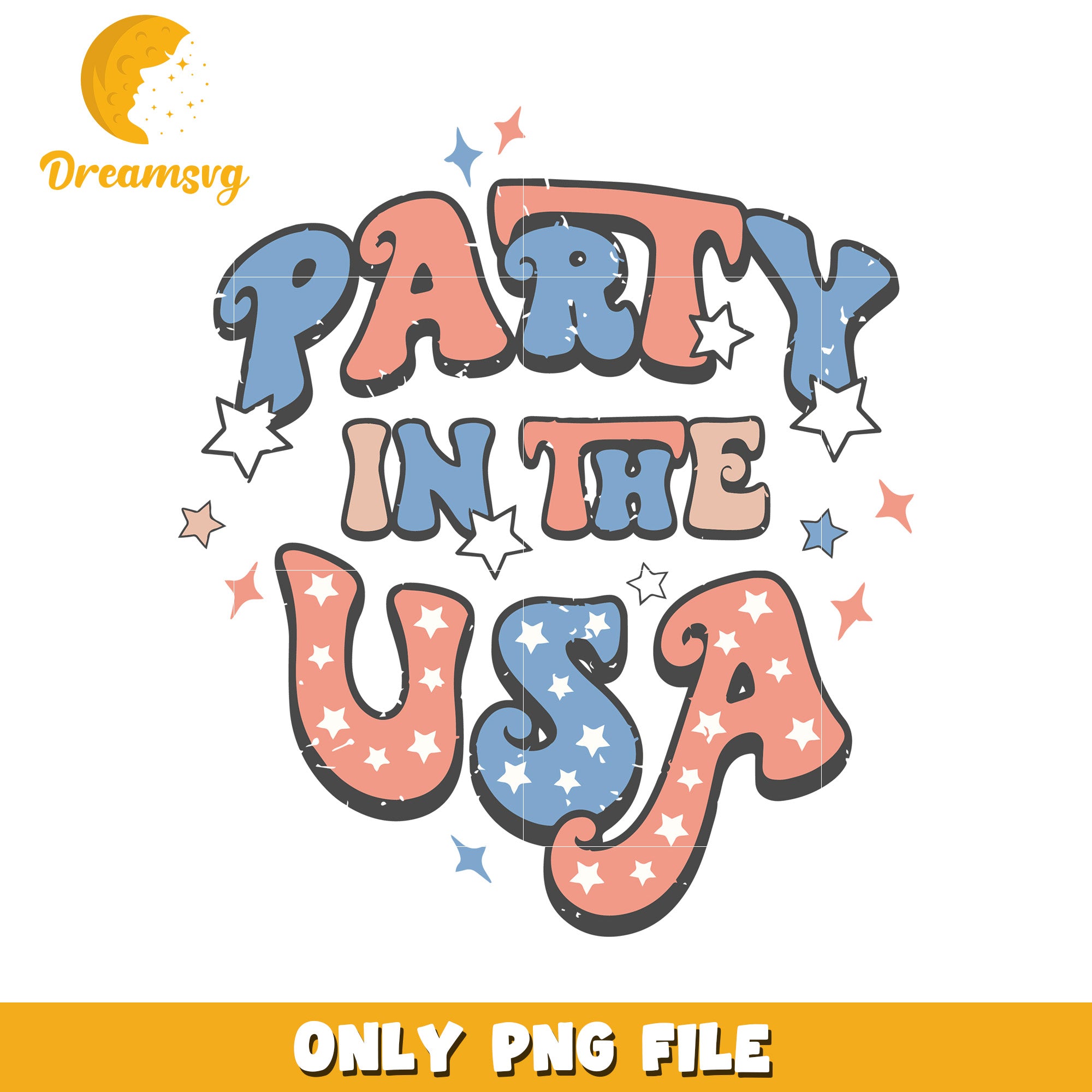Party in the usa creative words png, american celebration png, usa party vibes png