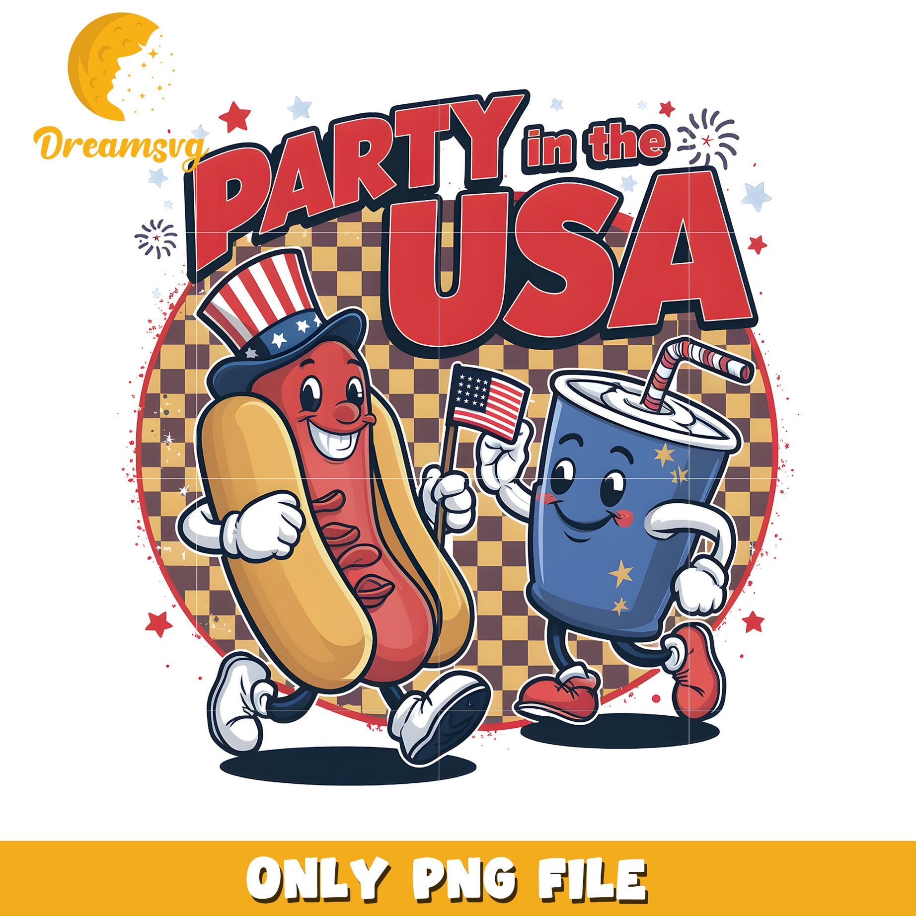 Party in the usa funny hot dog png, funny 4th of july png, hot dog meme png