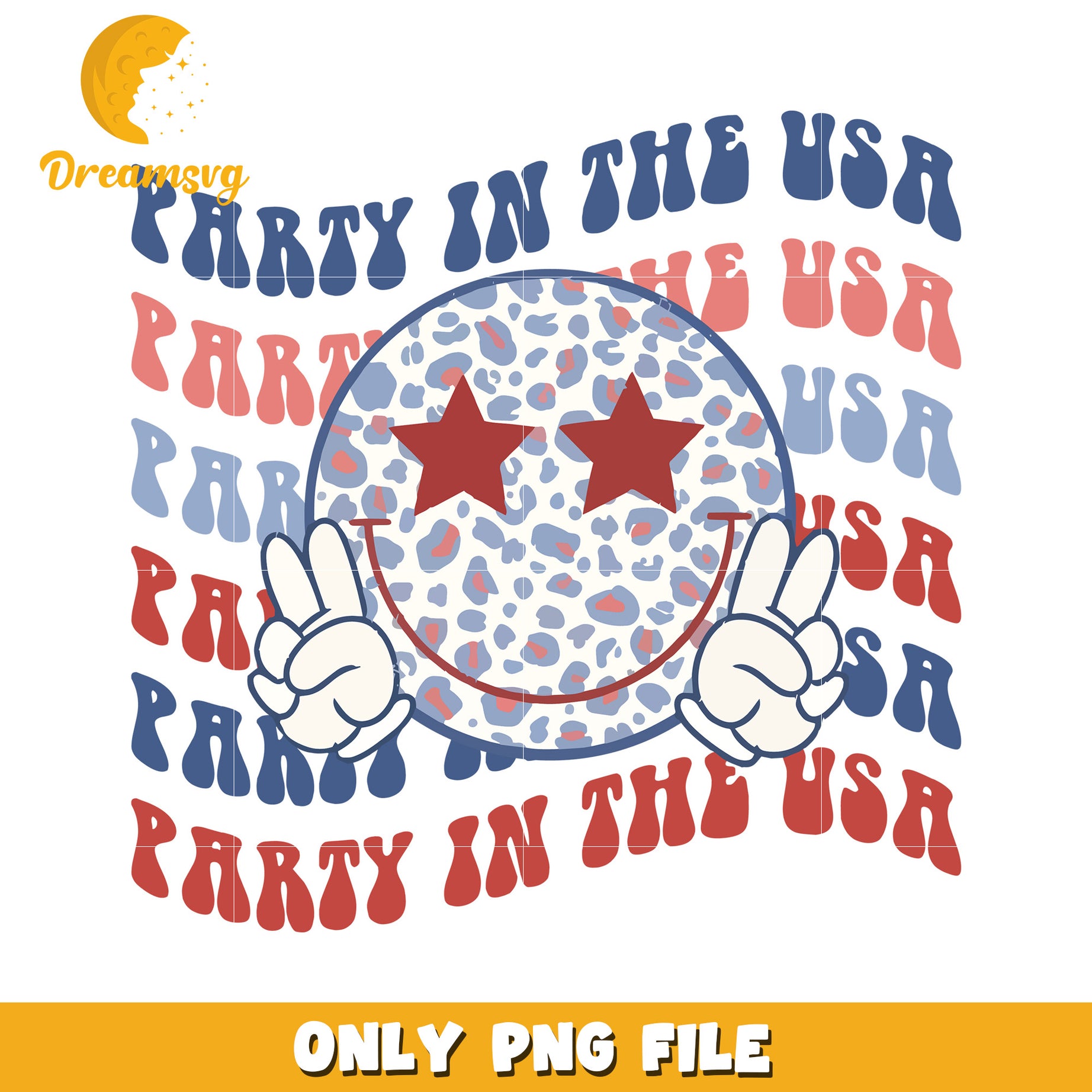 Party in the usa smile icon png, happy face png, red white and blue png