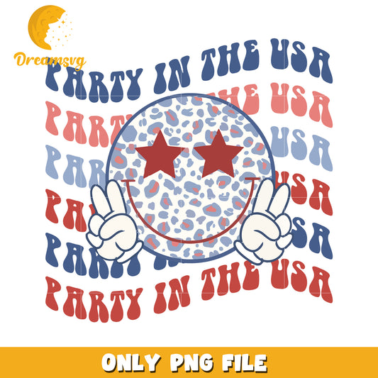 Party in the usa smile icon png, happy face png, red white and blue png