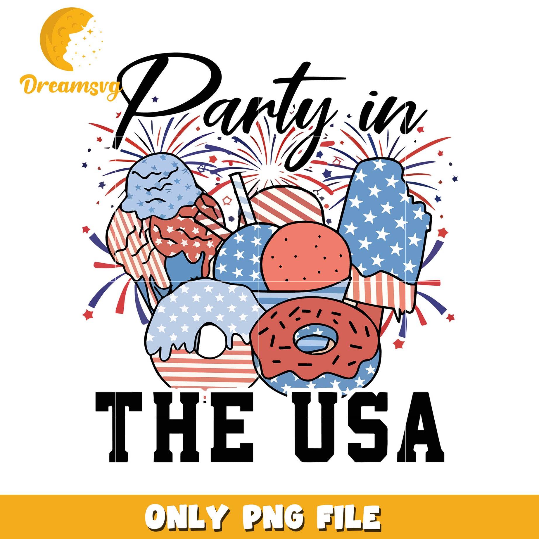 Party in the usa with donuts png, american celebration png, usa party vibes png