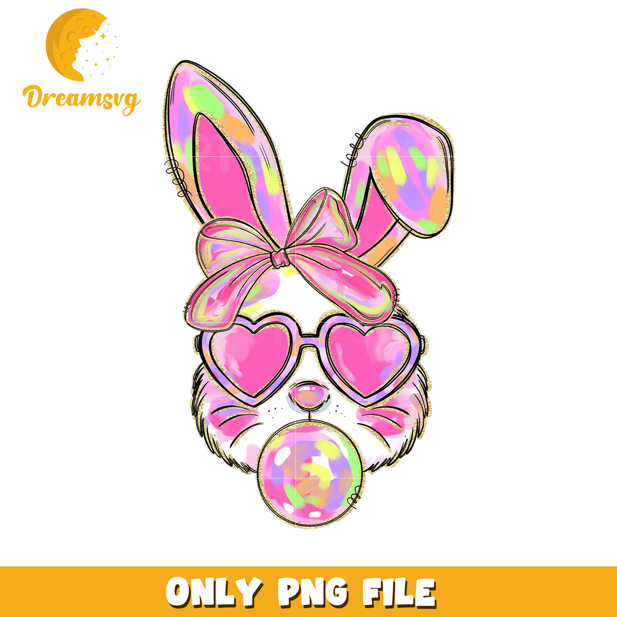 Pastel Bunny PNG Cute Easter Rabbit with Bow and Sunglasses