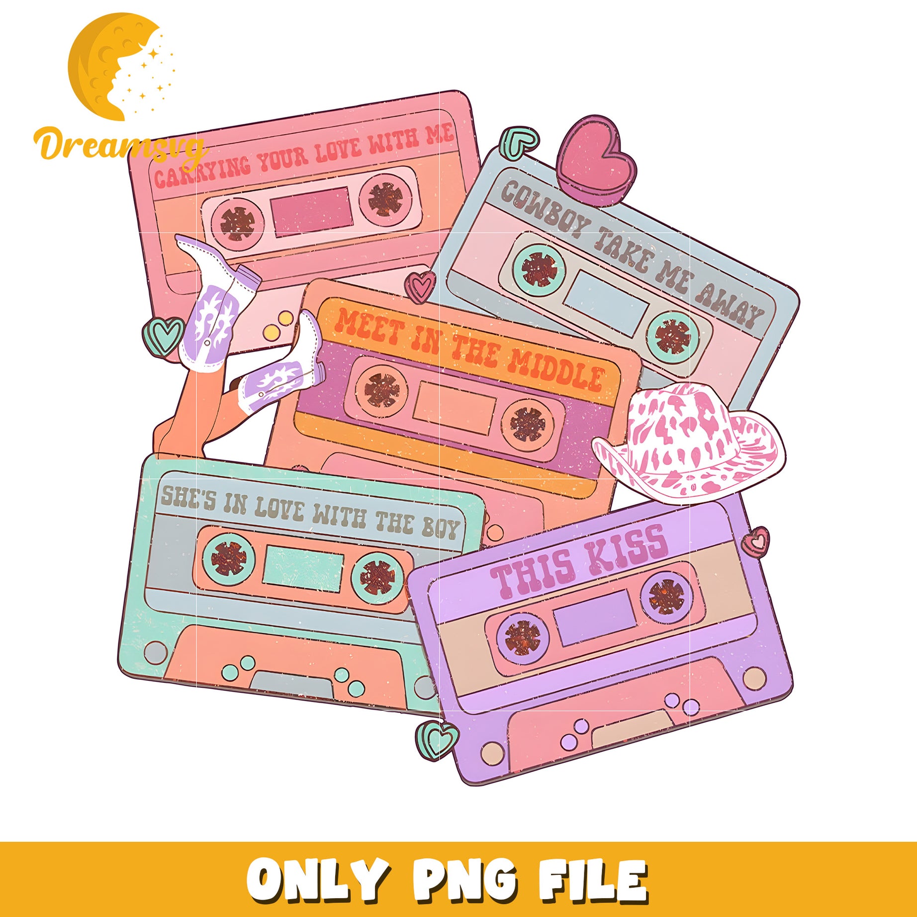 Pastel Cassette Tape PNG Sublimation