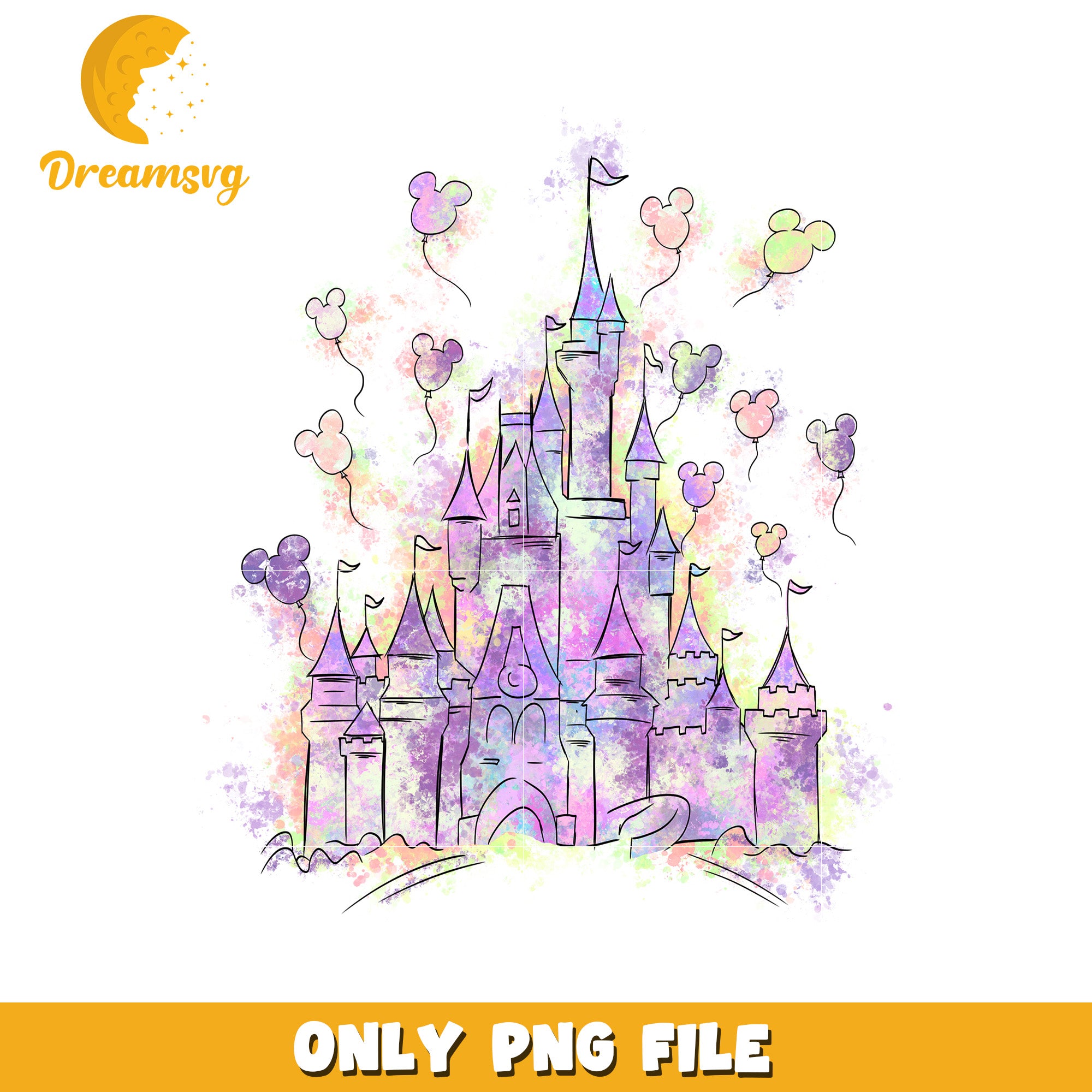 Pastel Castle PNG Watercolor Design