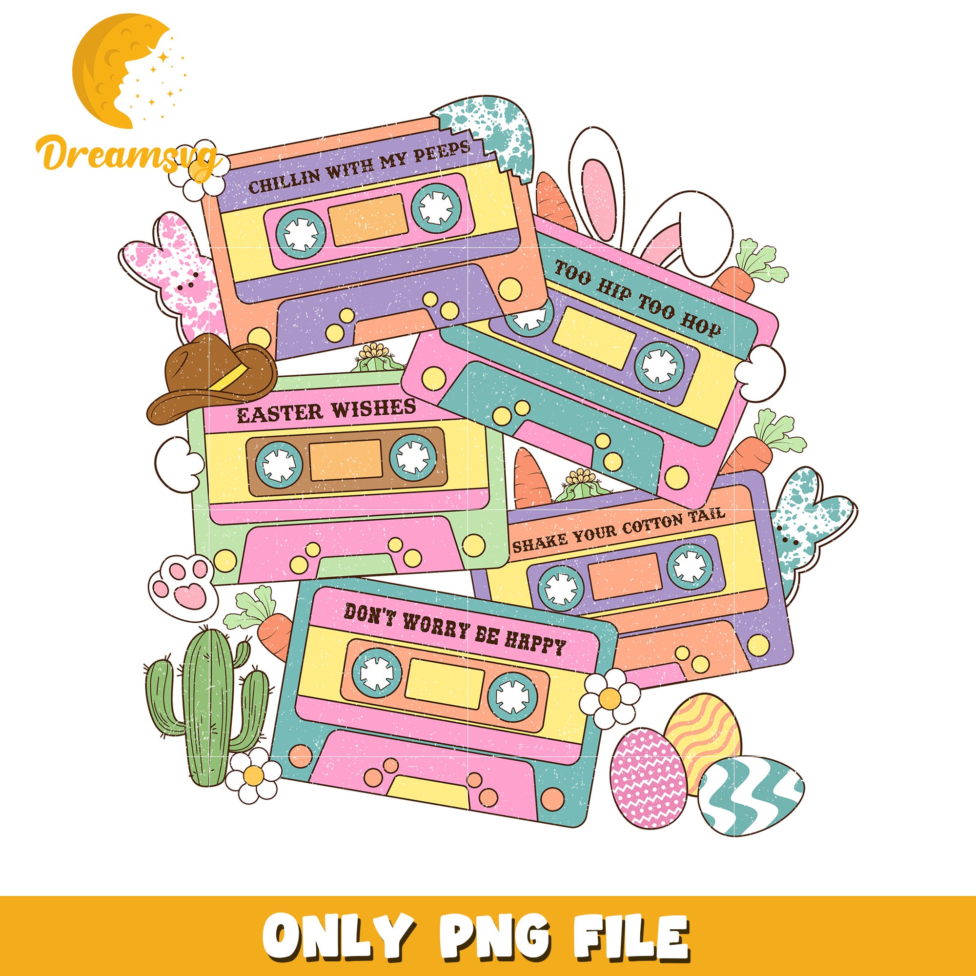 Pastel Easter Cassette Tapes PNG Design