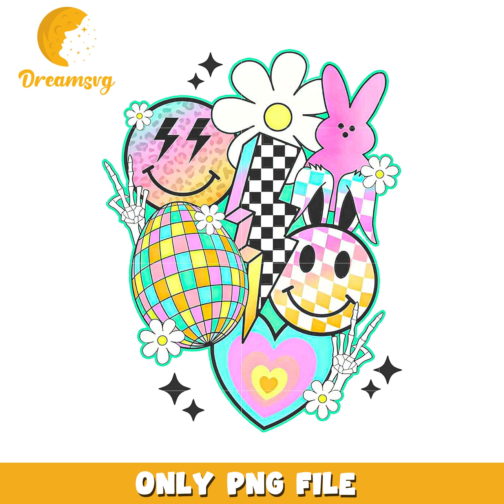 Pastel Easter Clipart PNG Smiley Faces, Bunny