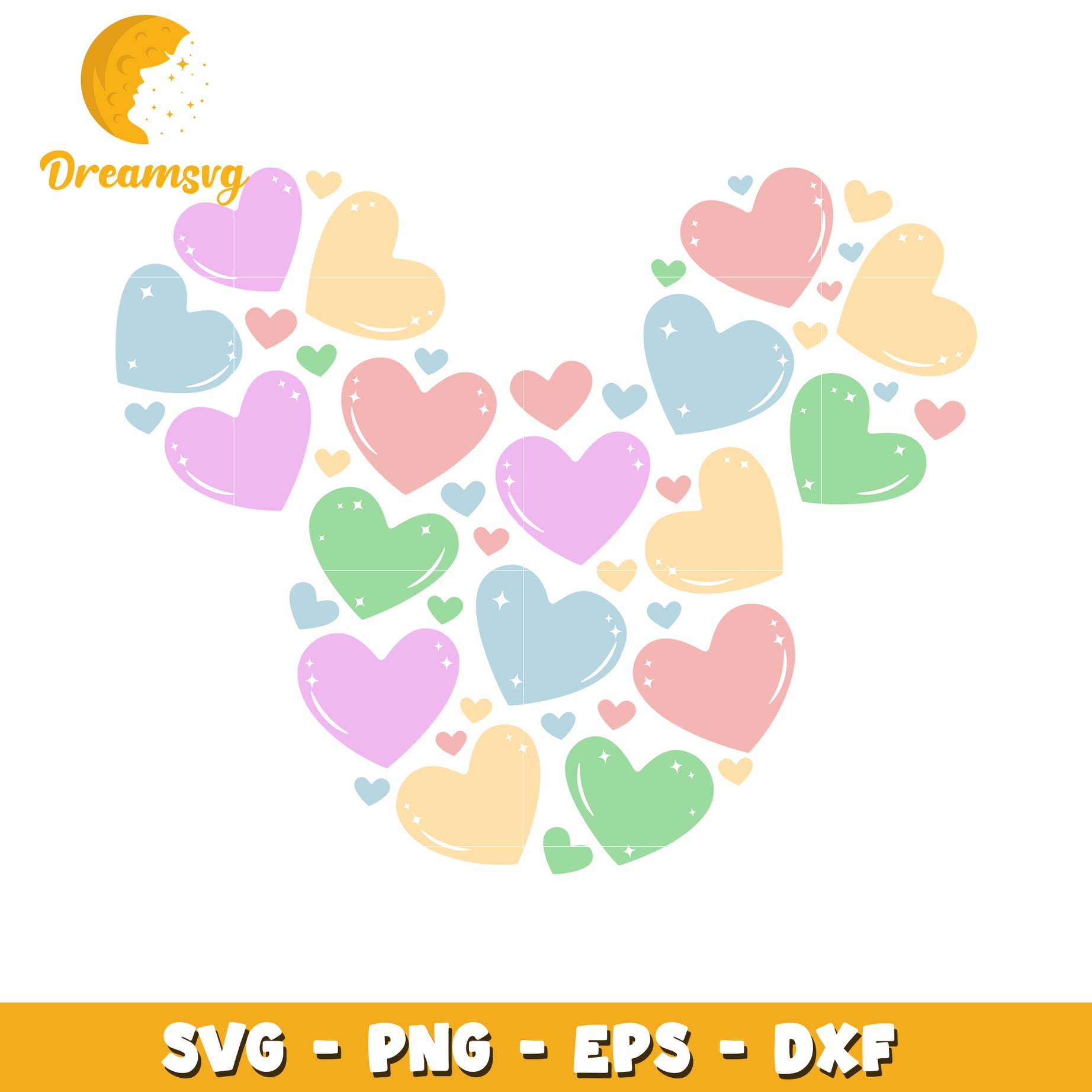 Pastel Hearts Mickey SVG PNG EPS DXF