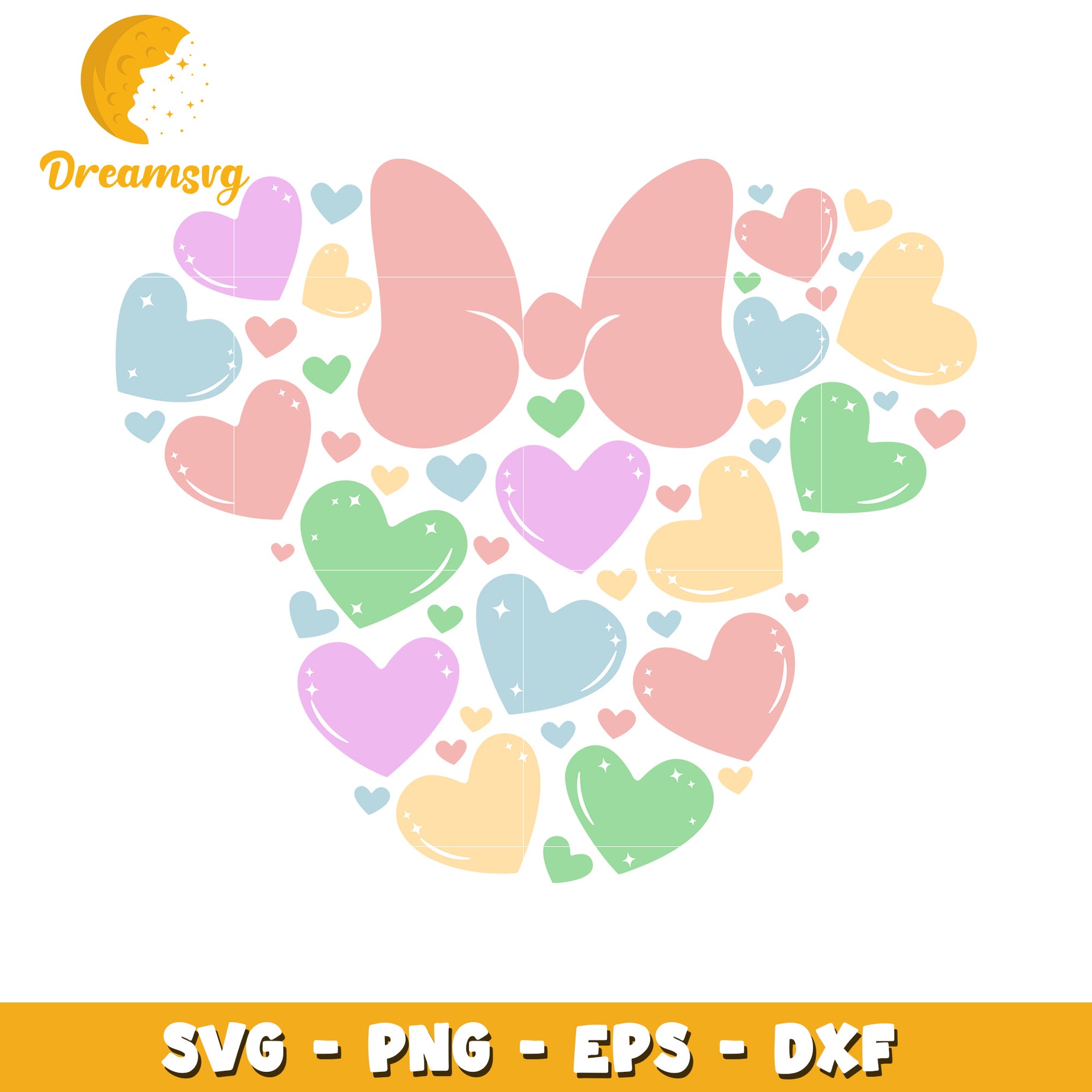 Pastel Hearts Minnie Bow SVG PNG EPS DXF