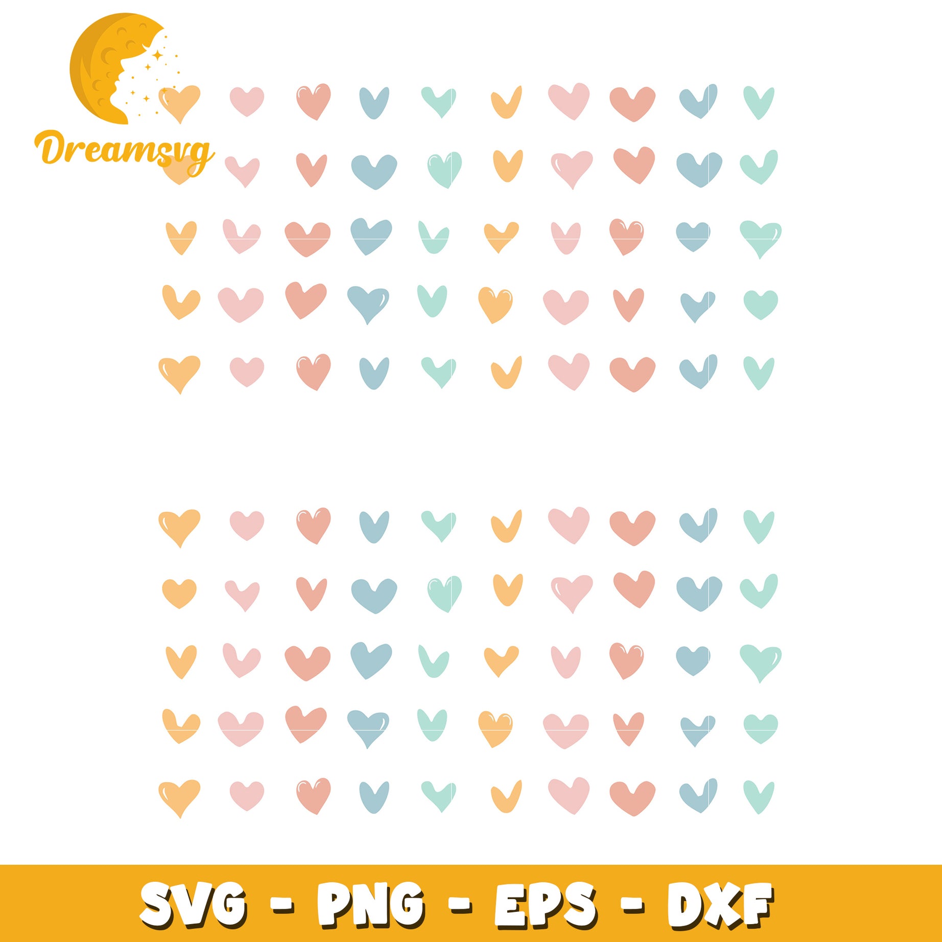 Pastel Hearts SVG PNG EPS DXF Cut Files