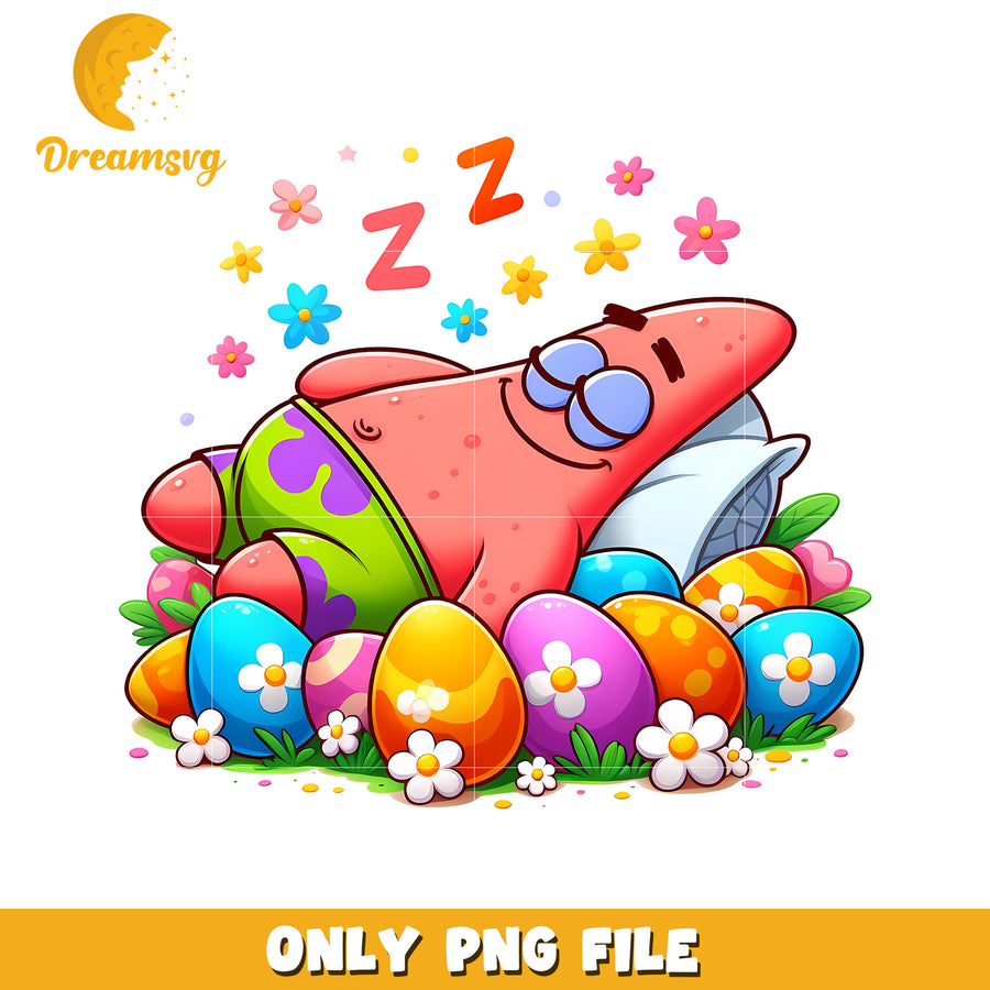 Patrick Star easter day png, easter eggs png, cartoon png