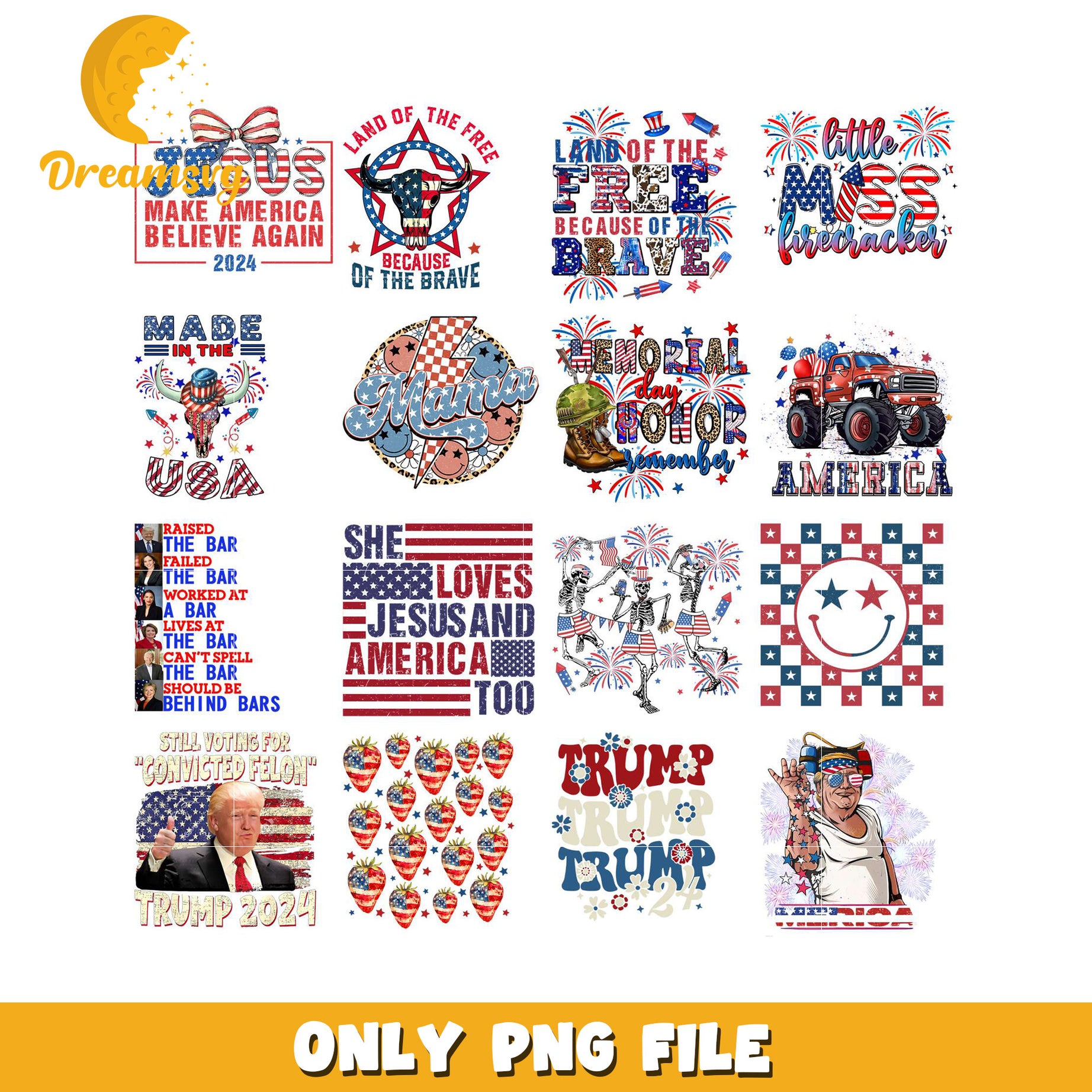 Patriotic Bundle of PNG Graphics for Celebrations 2024