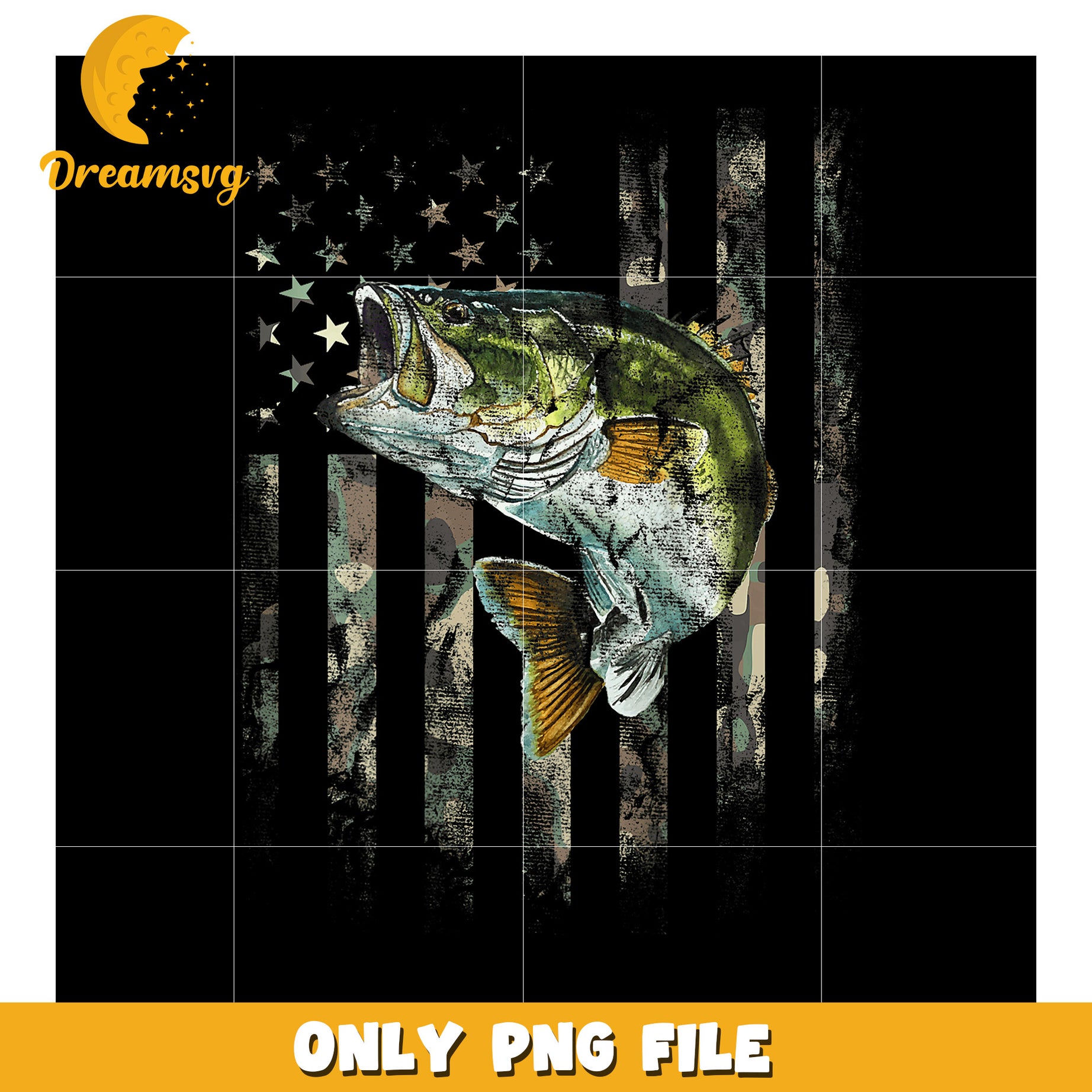 Patriotic Camo Bass Fish PNG