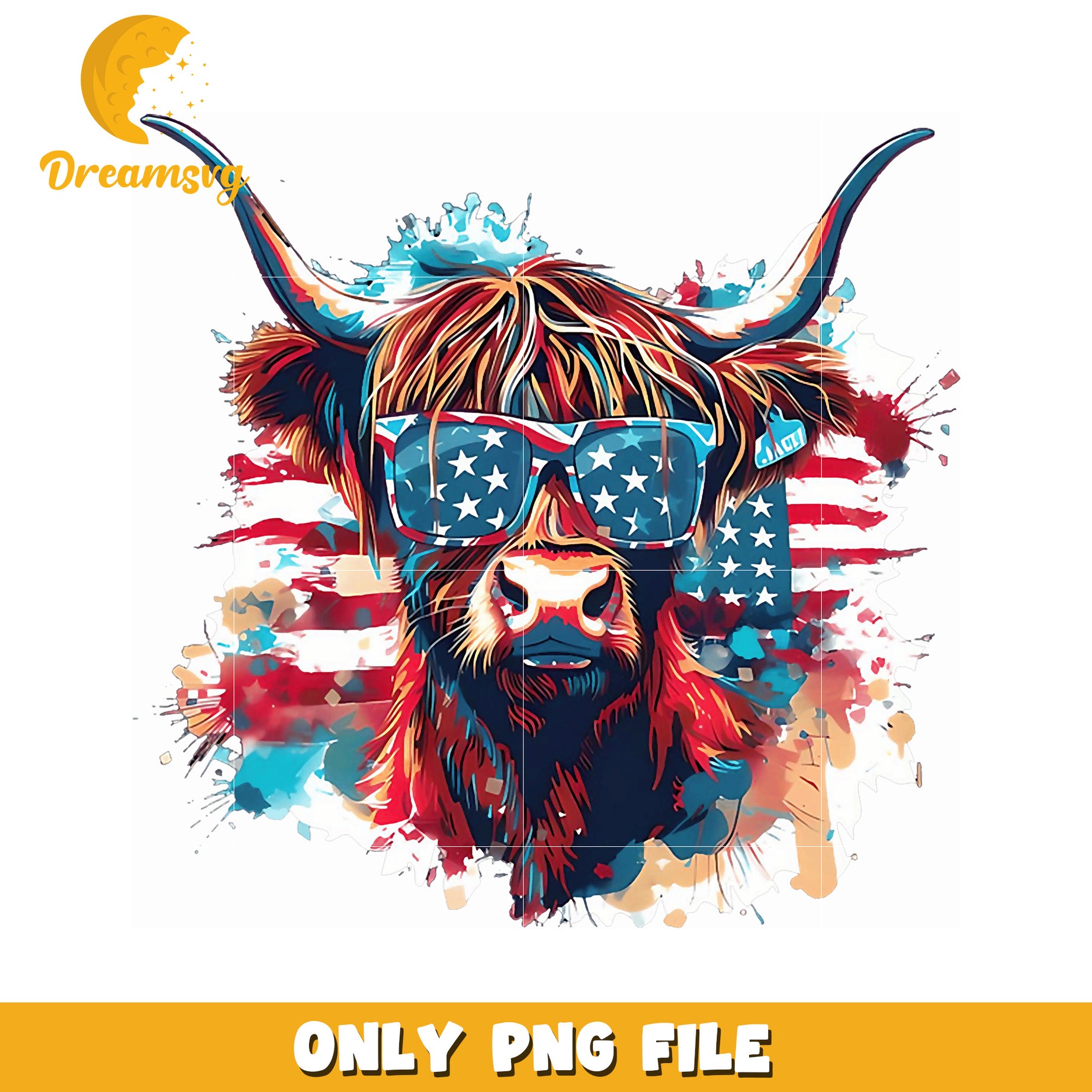 Patriotic Highland Cow PNG 4th of July Design