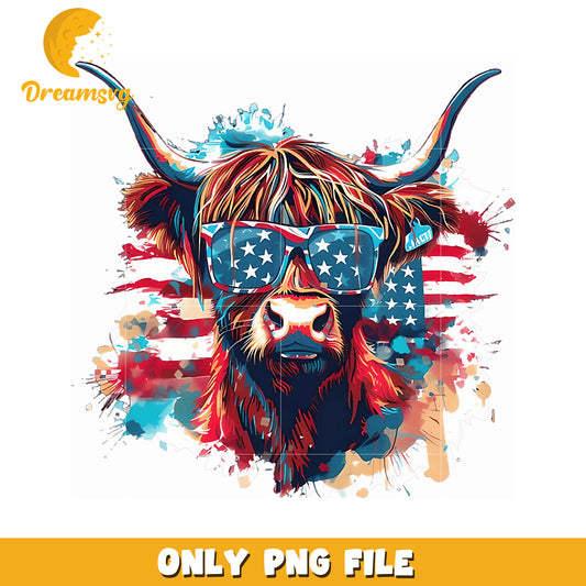 Patriotic Highland Cow PNG 4th of July Design