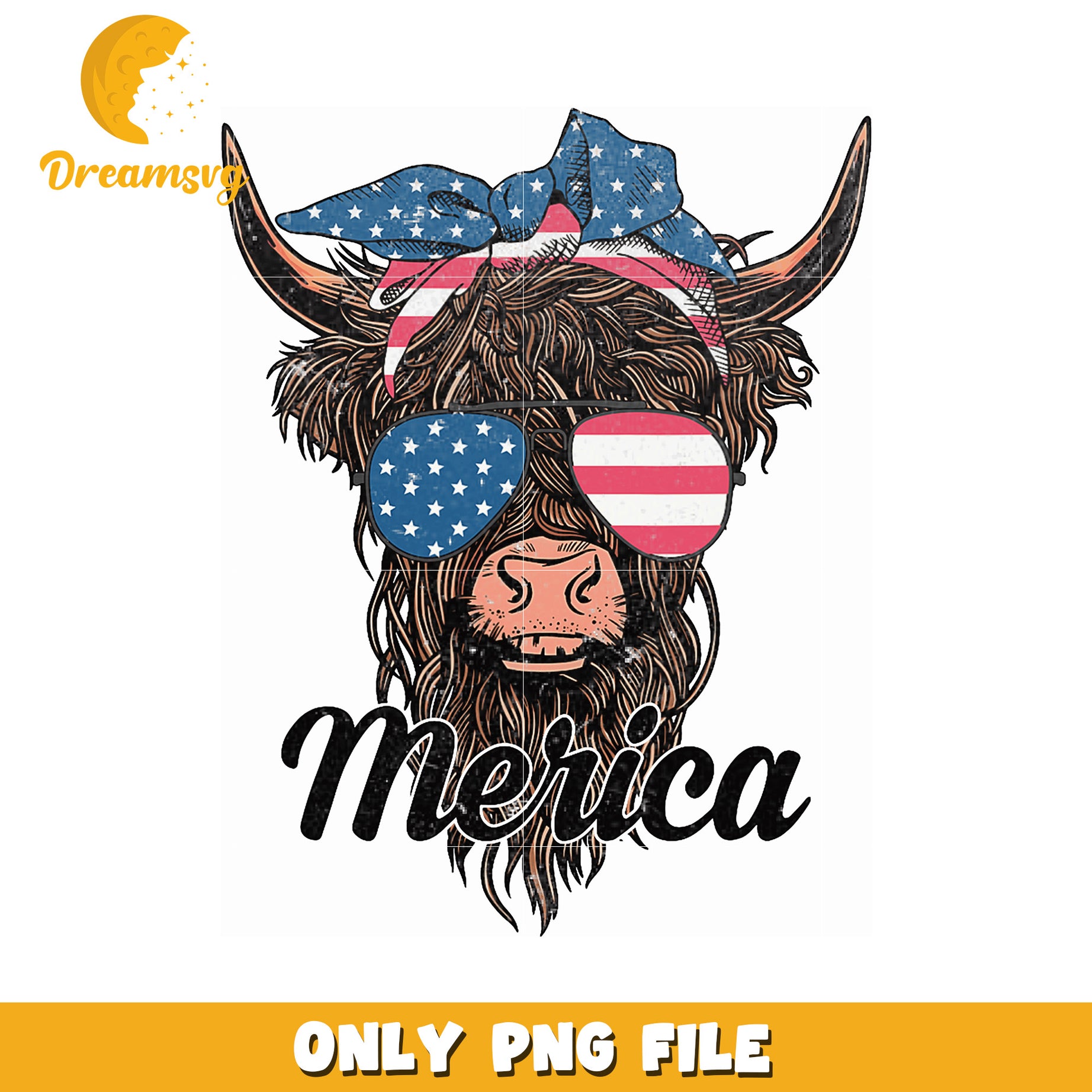 Patriotic Highland Cow PNG Merica Design