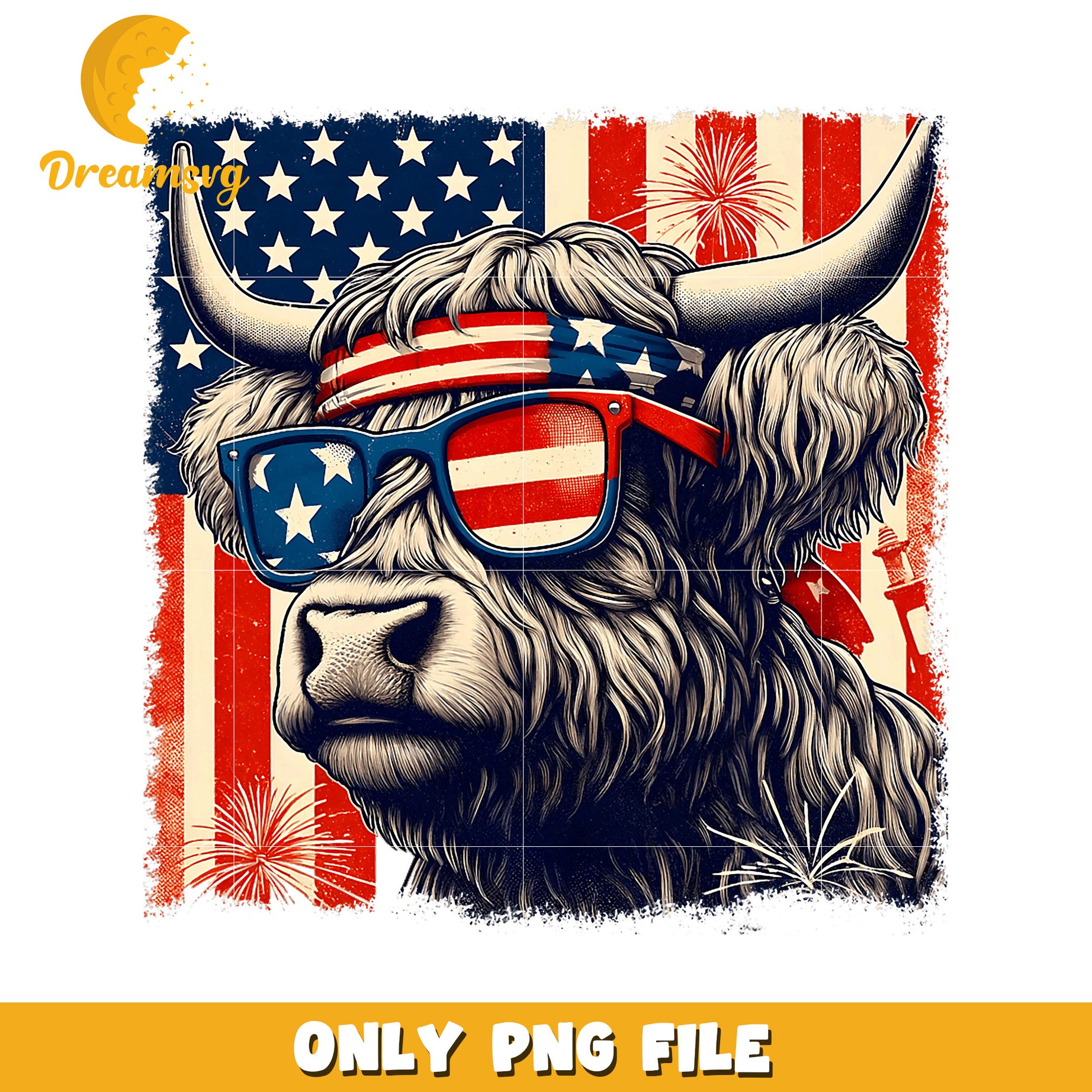 Patriotic Highland Cow PNG, 4th of July Design