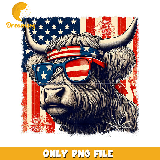 Patriotic Highland Cow PNG, 4th of July Design