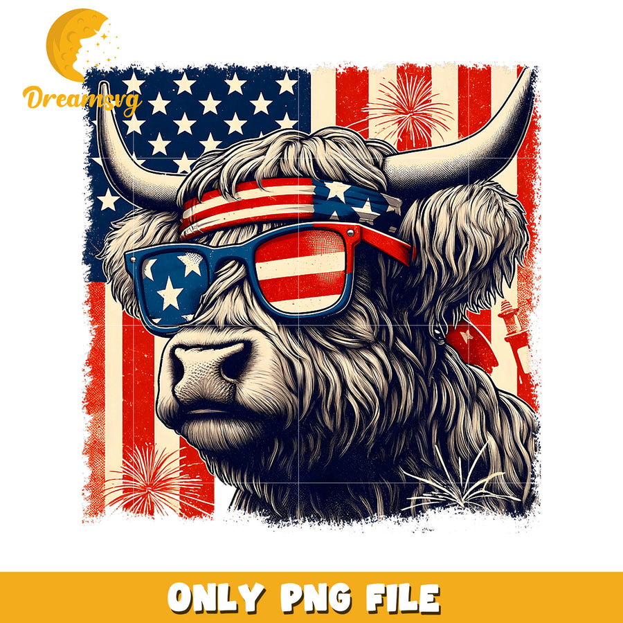 Patriotic Highland Cow PNG, 4th of July Design