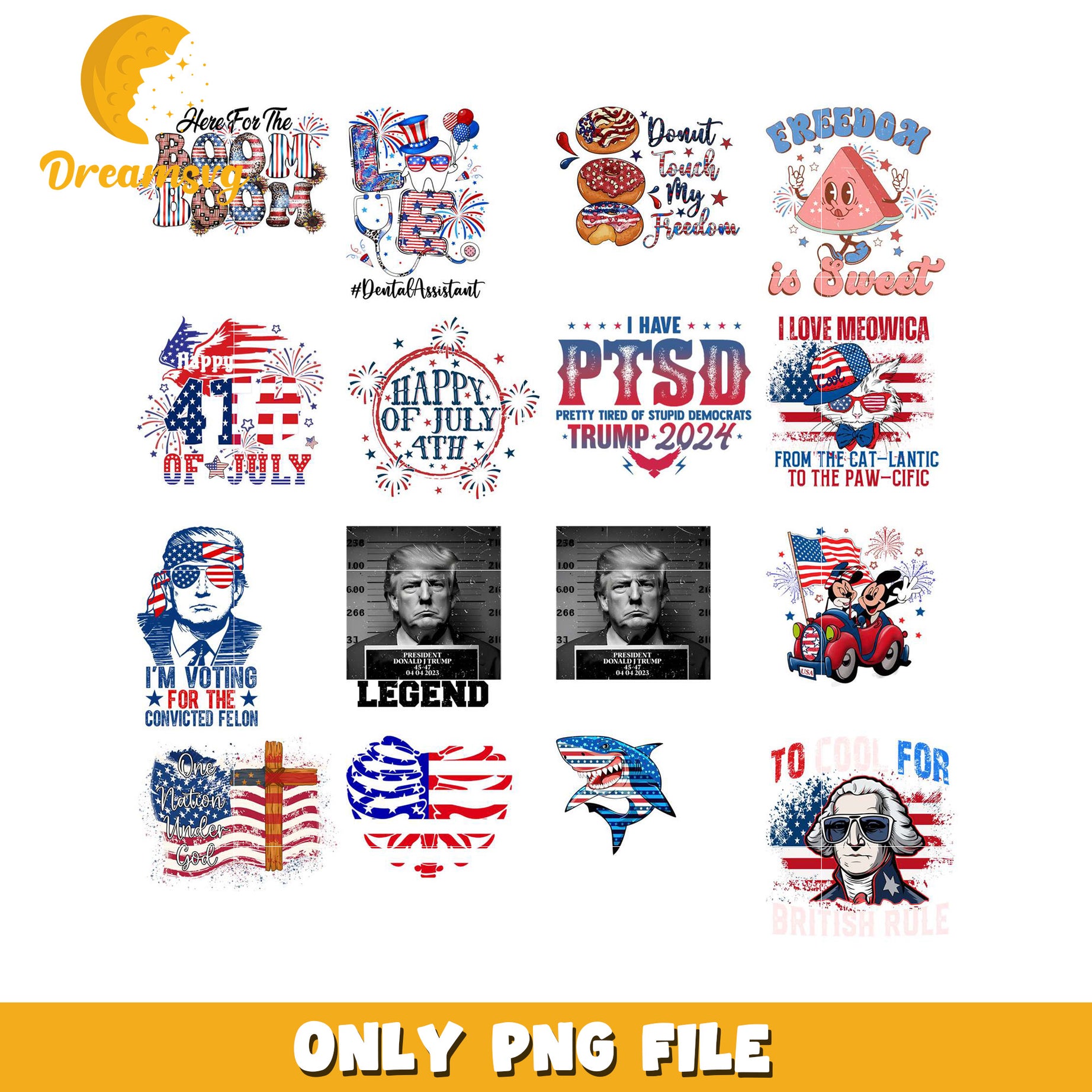 Partiotic Designs Patriotic July 4th Bundle PNG Celebrating Freedom Designs – DreamSVG Store