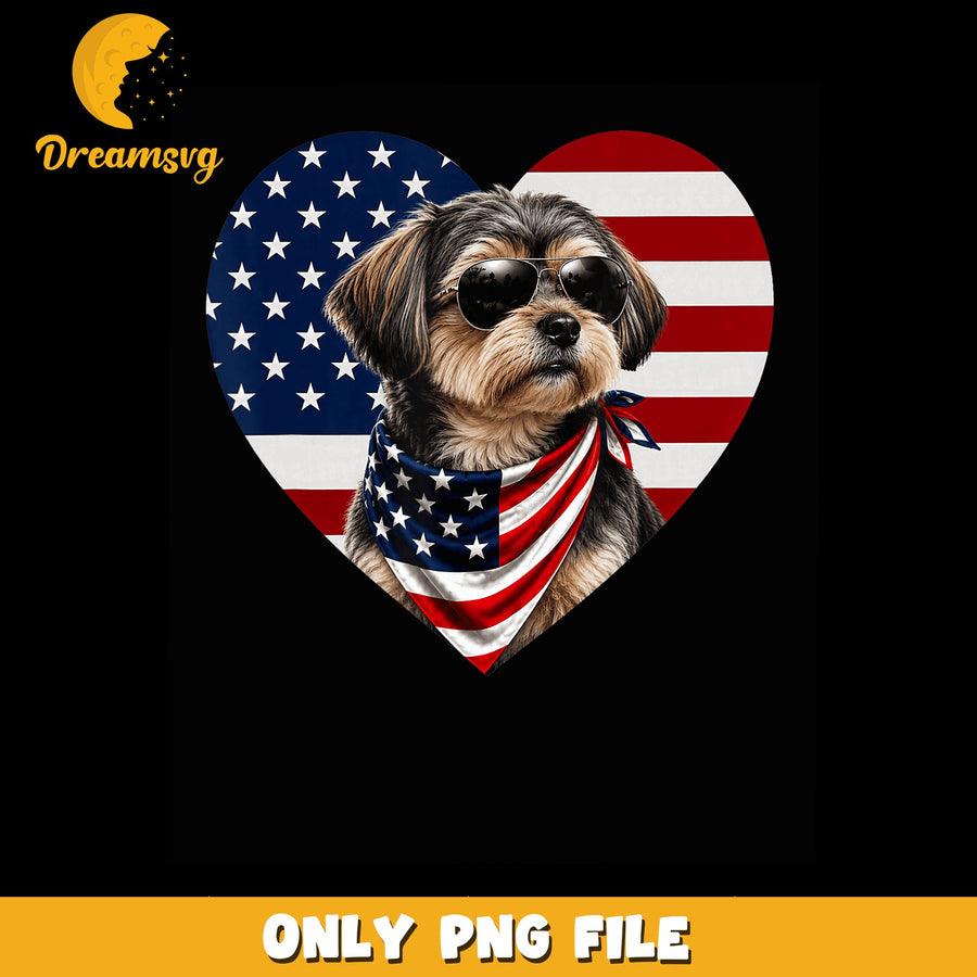 Patriotic Dog PNG, Heart Design, American Flag PNG