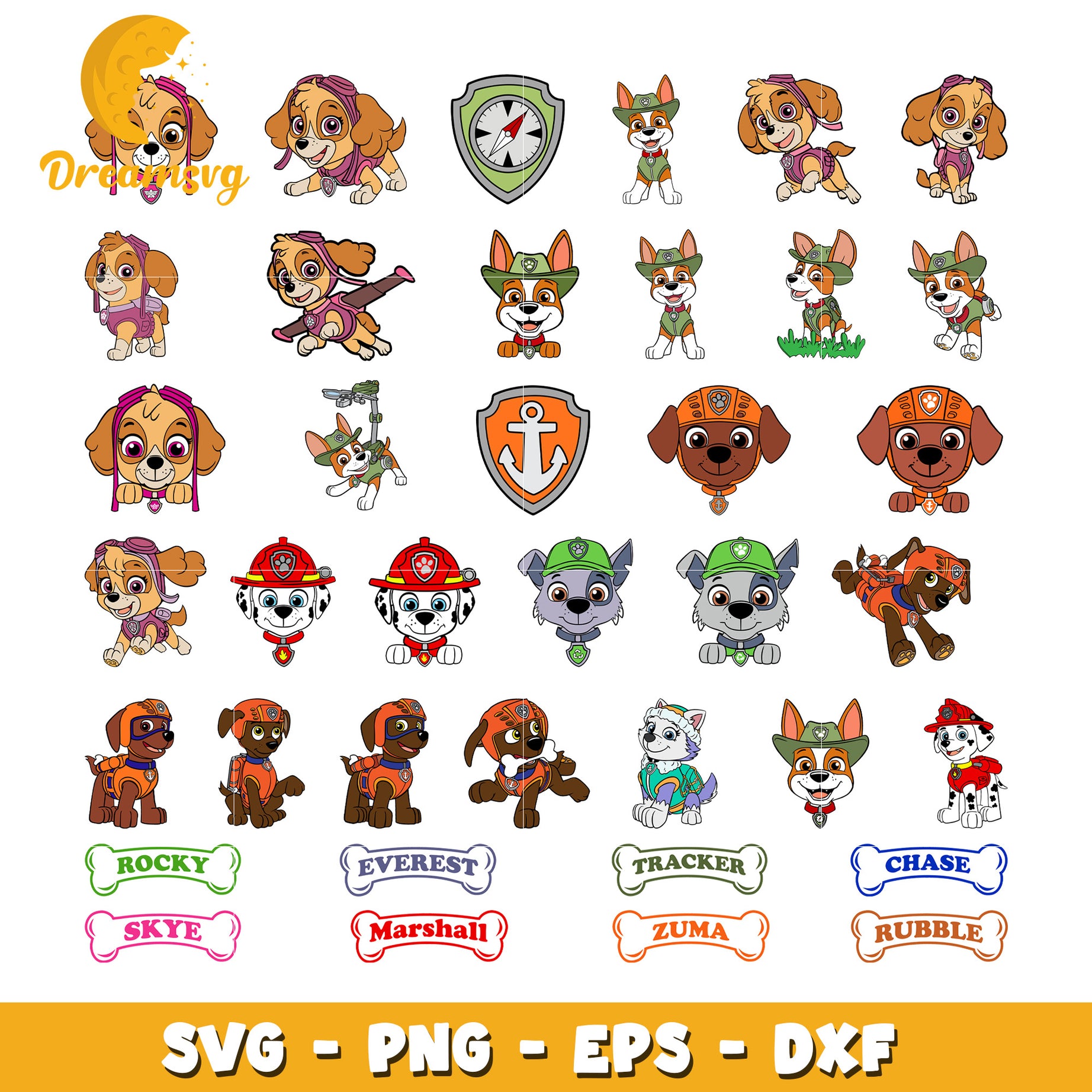 Paw Patrol characters bundle svg, cast of paw patrol the mighty movie svg